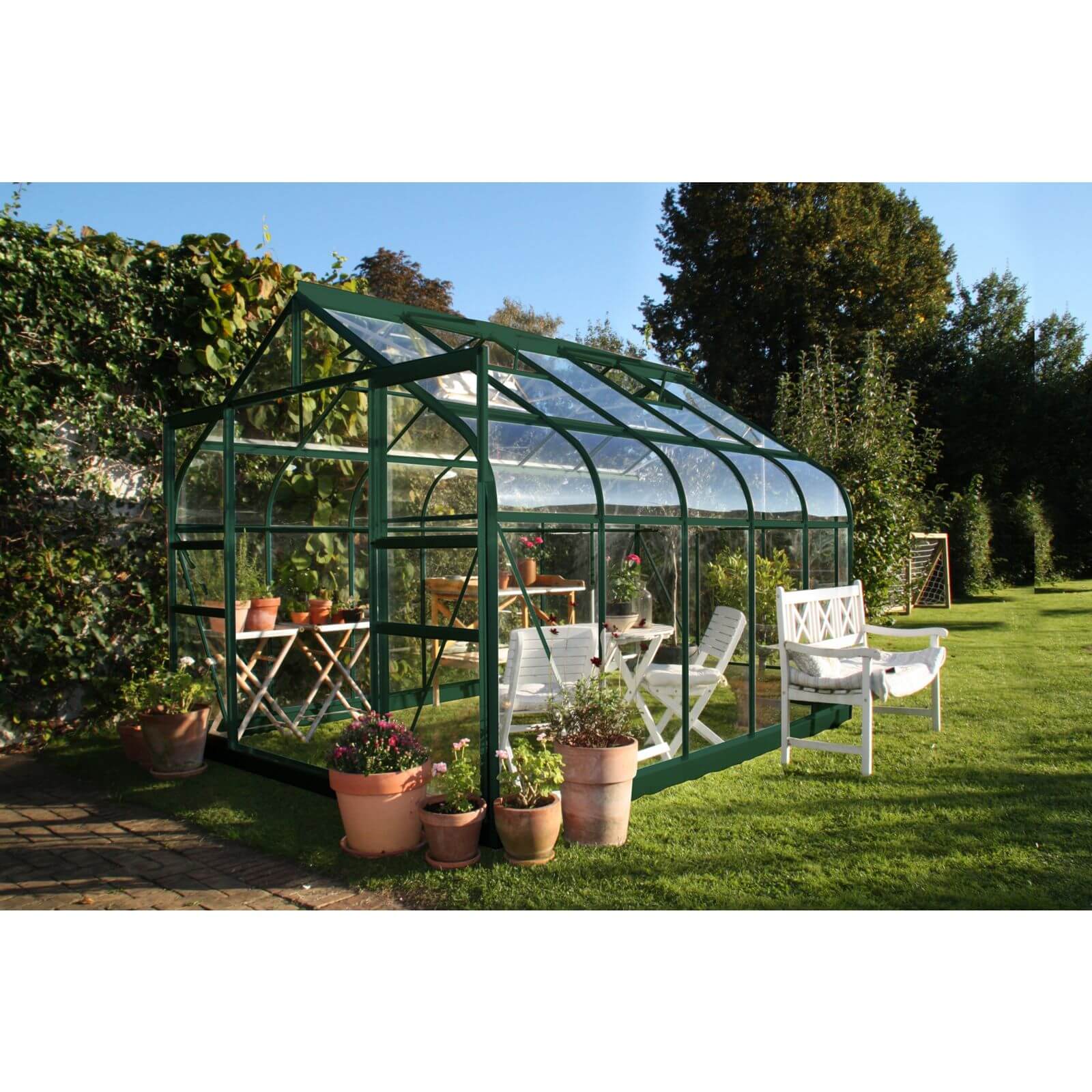 Halls 10 x 8ft Aluminium Supreme Green Greenhouse with Toughened Glass & Base