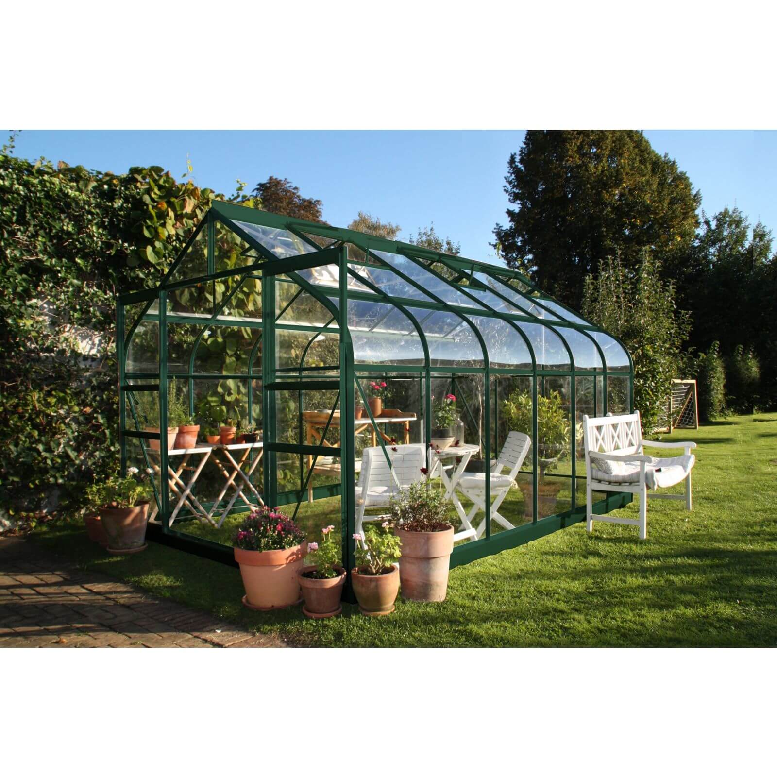 Halls 12 x 8ft Aluminium Supreme Green Greenhouse with Toughened Glass & Base