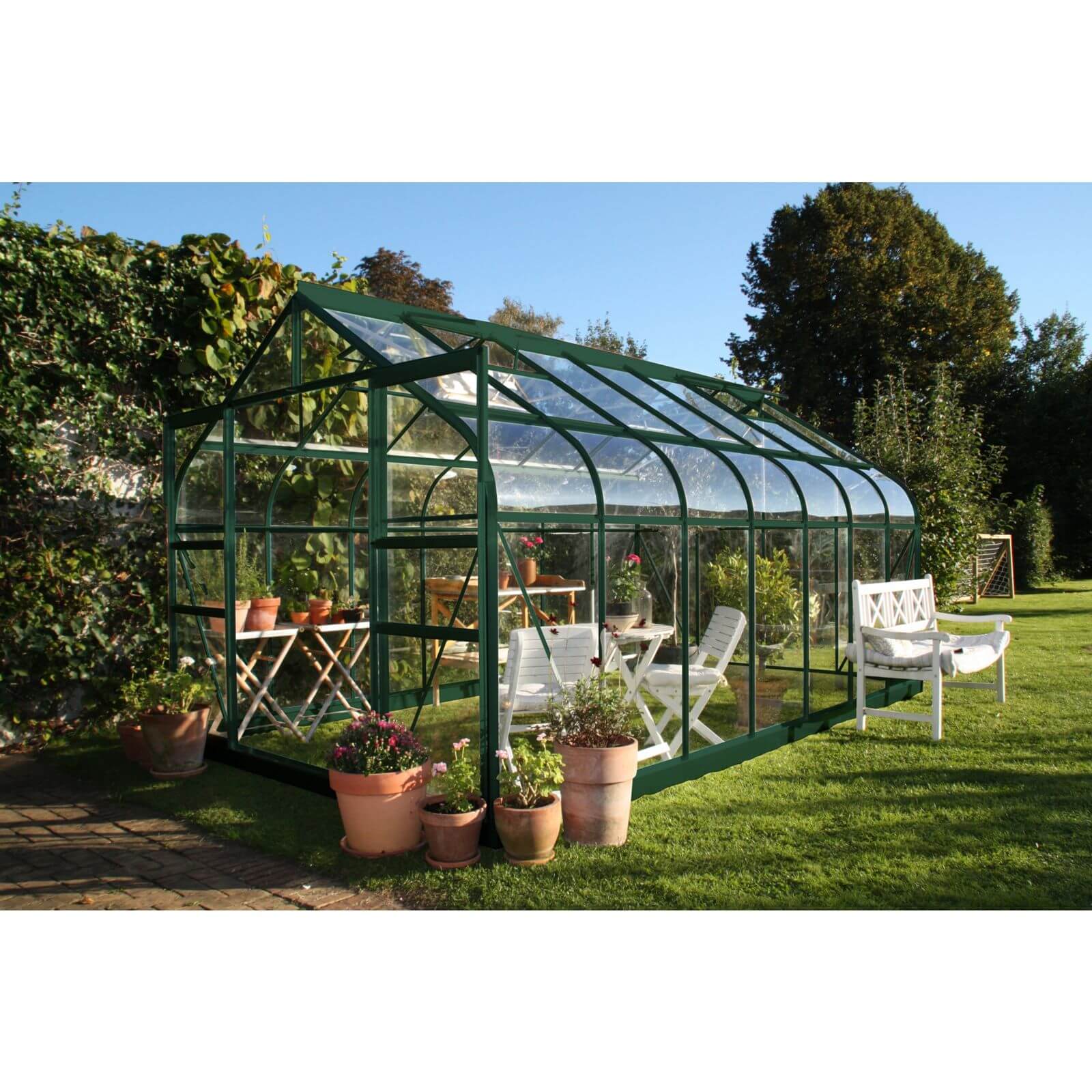 Halls 14 x 8ft Aluminium Supreme Green Greenhouse with Toughened Glass & Base