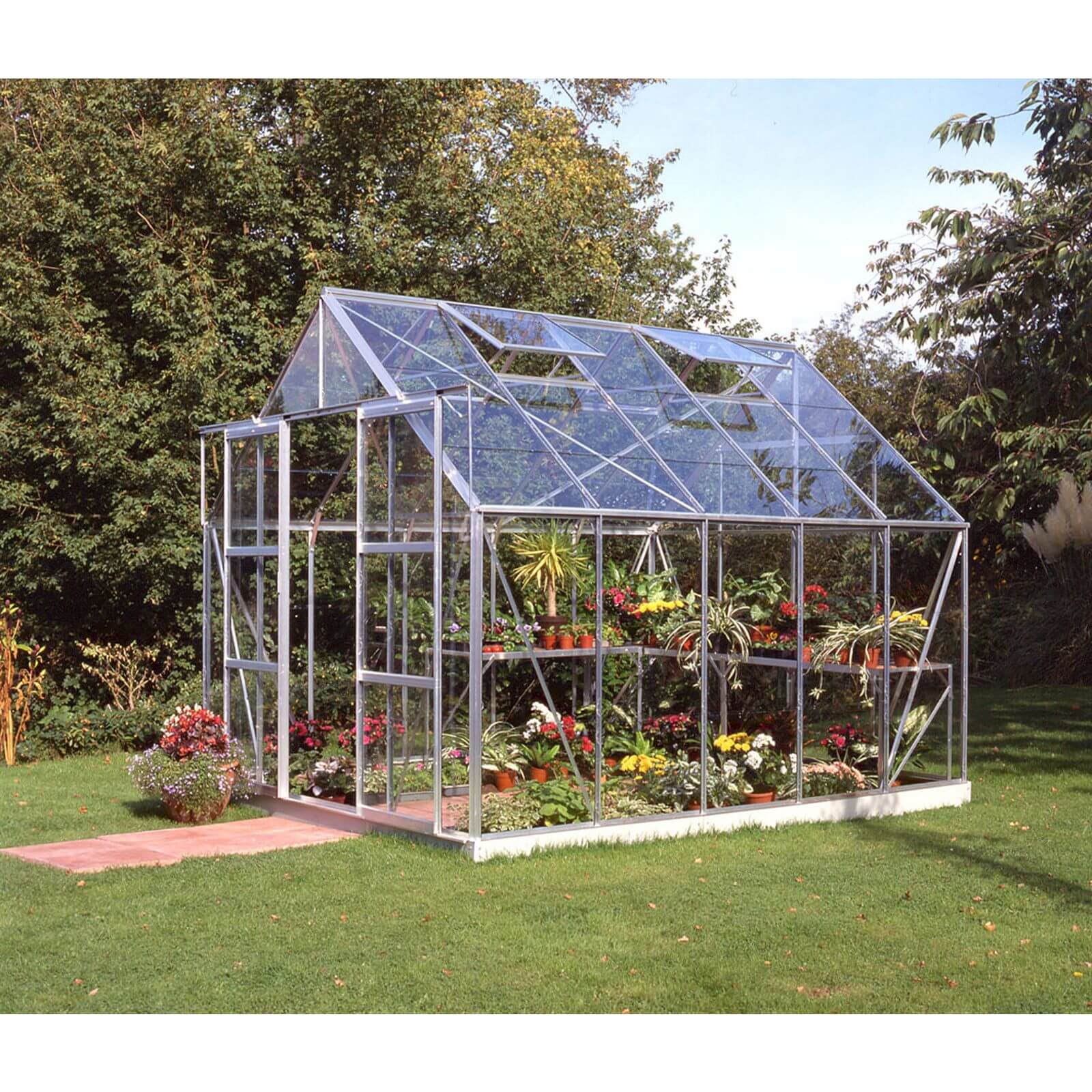 Halls 10 x 8ft  Aluminium Magnum Silver Greenhouse with Horticultural Glass & Base
