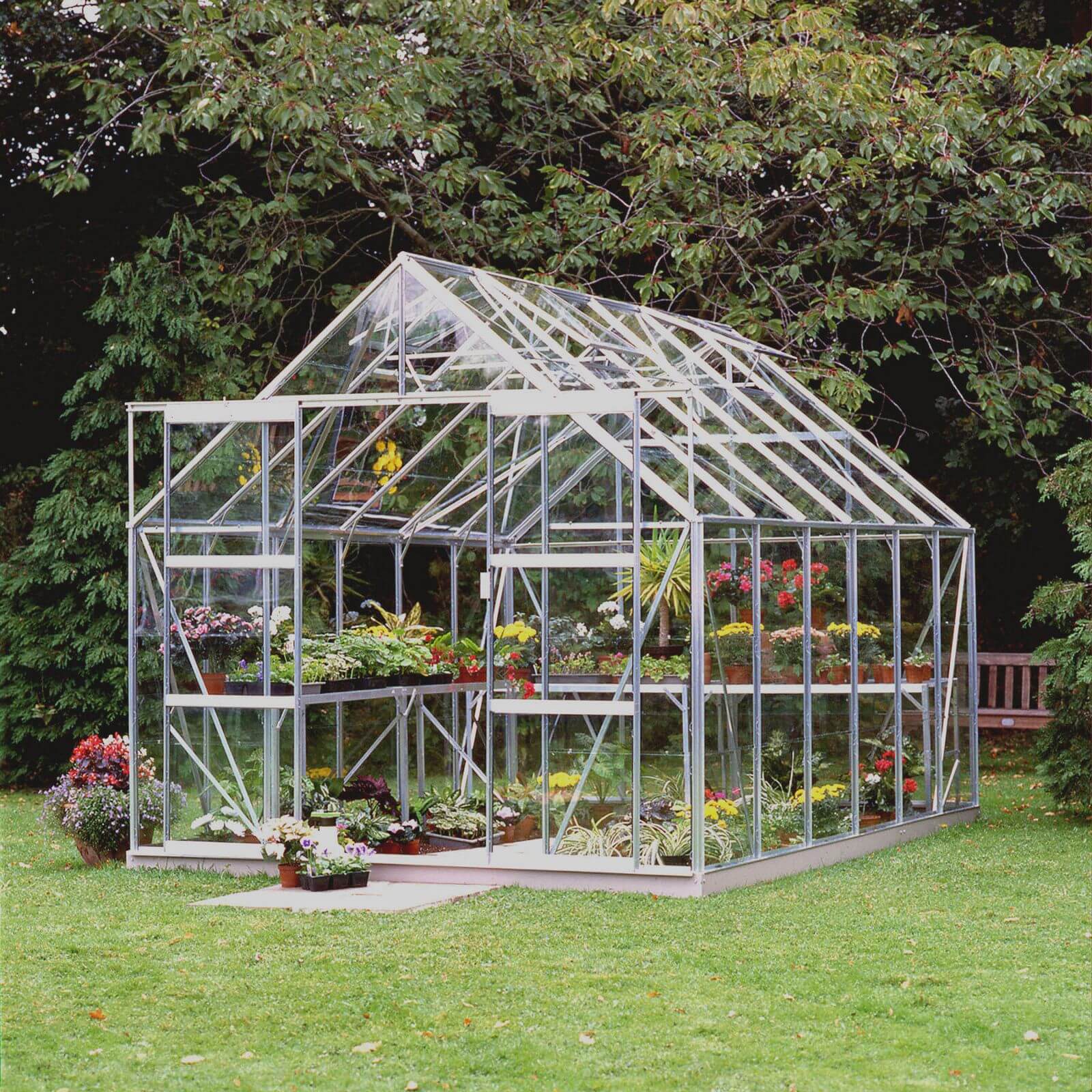 Halls 12 x 8ft Aluminium Magnum Silver Greenhouse with Horticultural Glass & Base