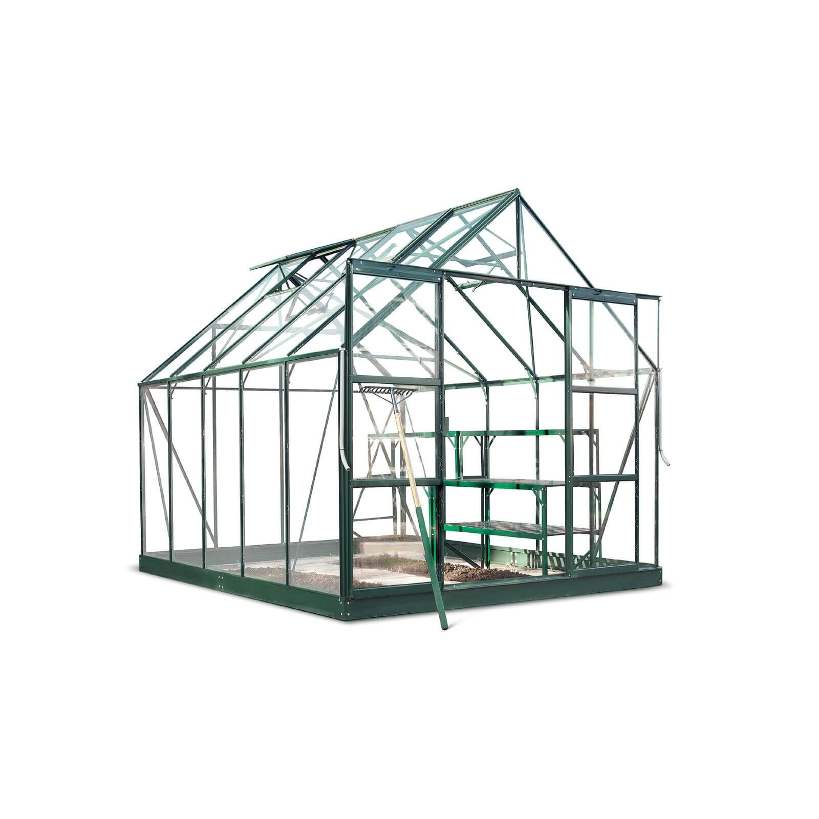 Halls 10 x 8ft Aluminium Magnum Green Greenhouse with Toughened Glass & Base