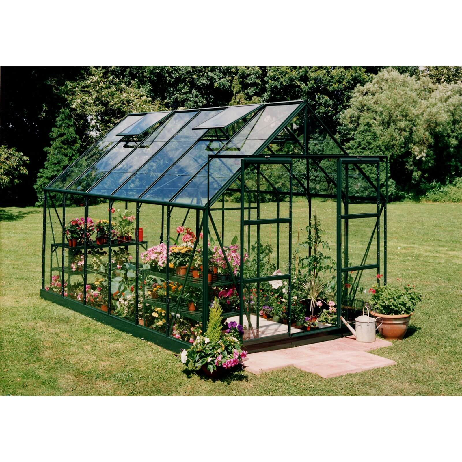 Halls 12 x 8ft Aluminium Magnum Green Greenhouse with Horticultural Glass & Base