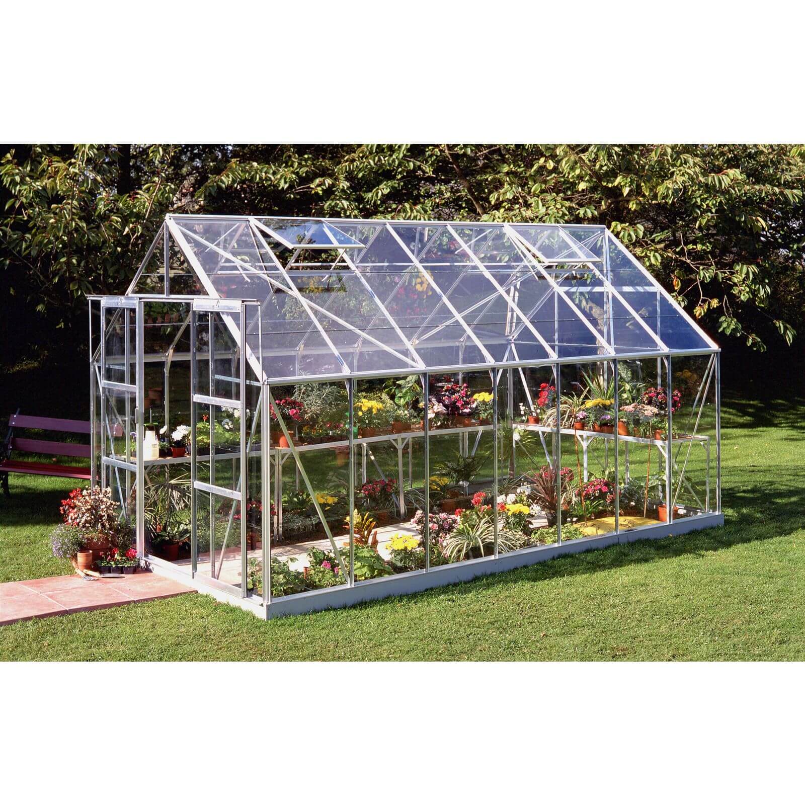 Halls 14 x 8ft Aluminium Magnum Silver Greenhouse with Horticultural Glass & Base