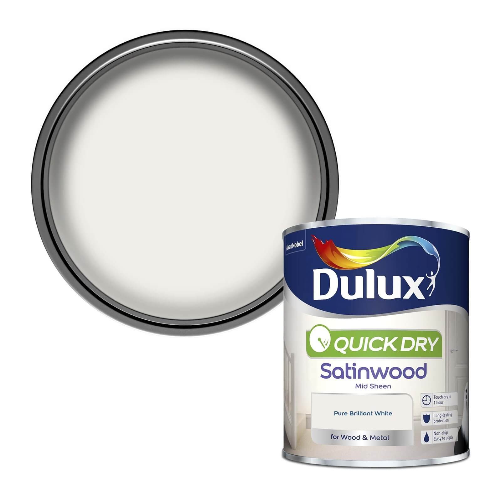 Dulux Quick Dry Satinwood Pure Brilliant White - 750ml