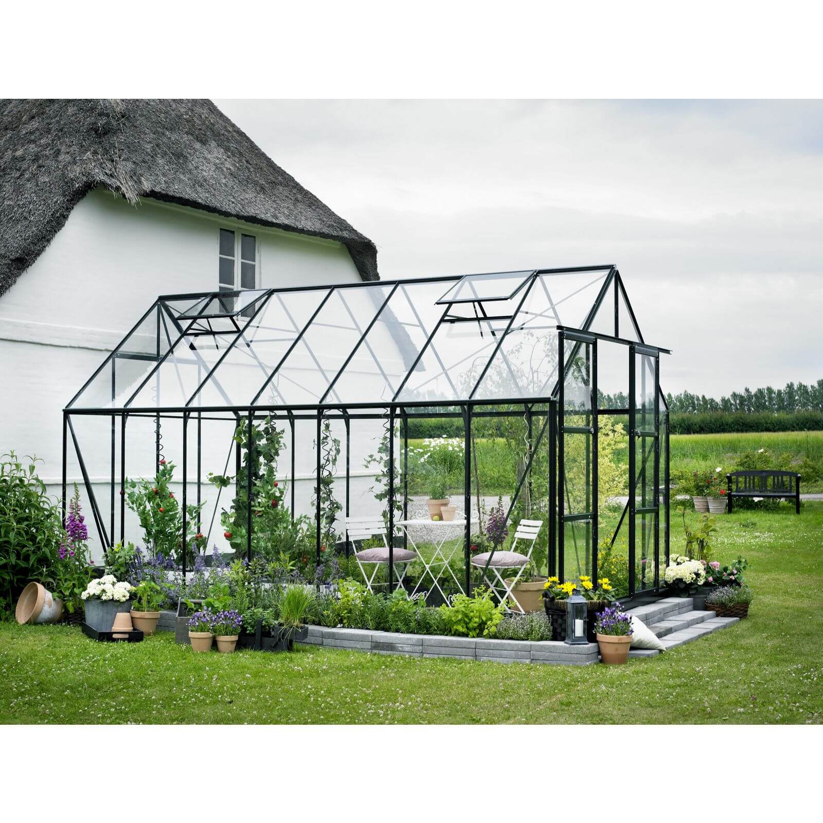 Halls 14 x 8ft Aluminium Magnum Green Greenhouse with Toughened Glass & Base