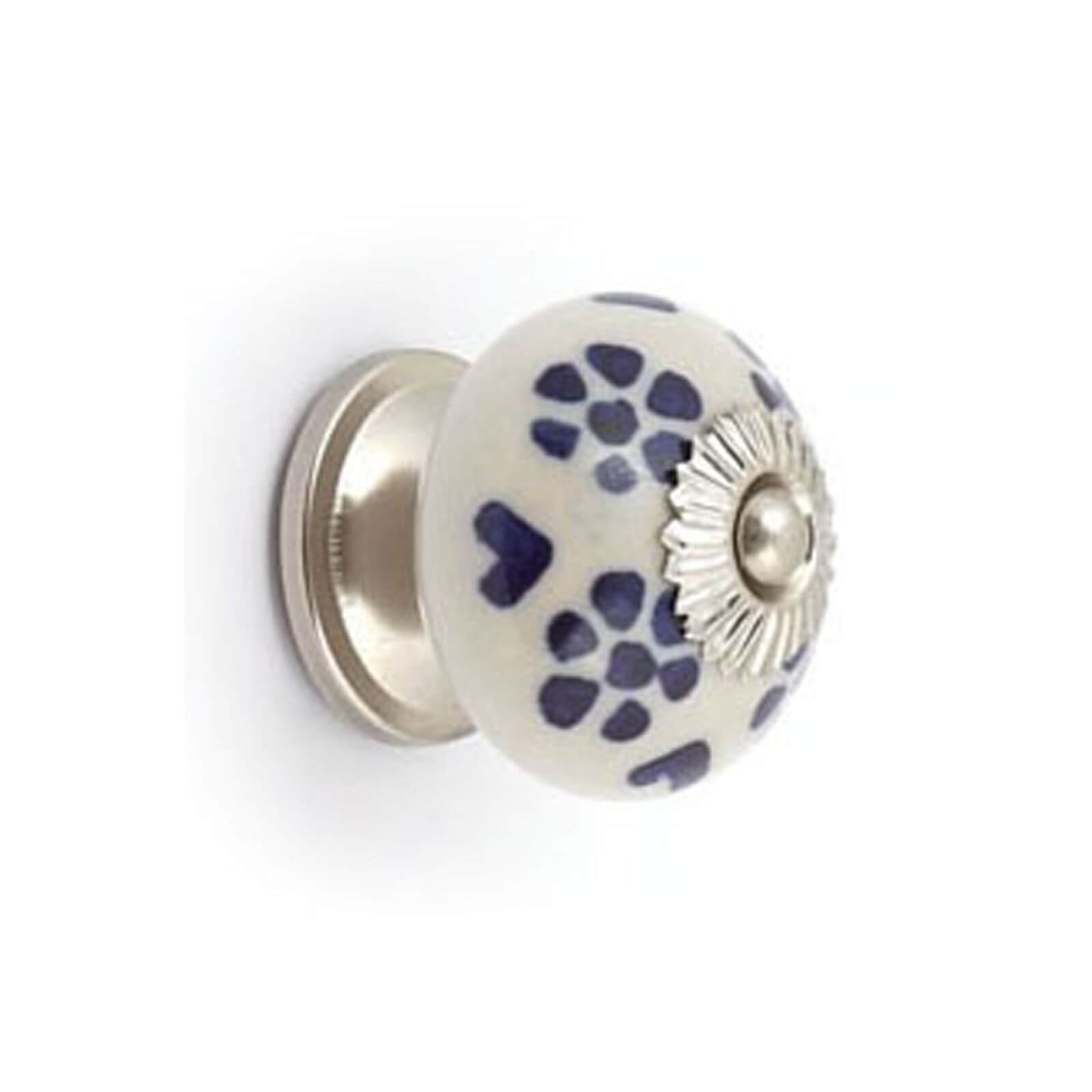 Blue Flower and Silver Effect Ceramic Ball Cabinet Door Knob
