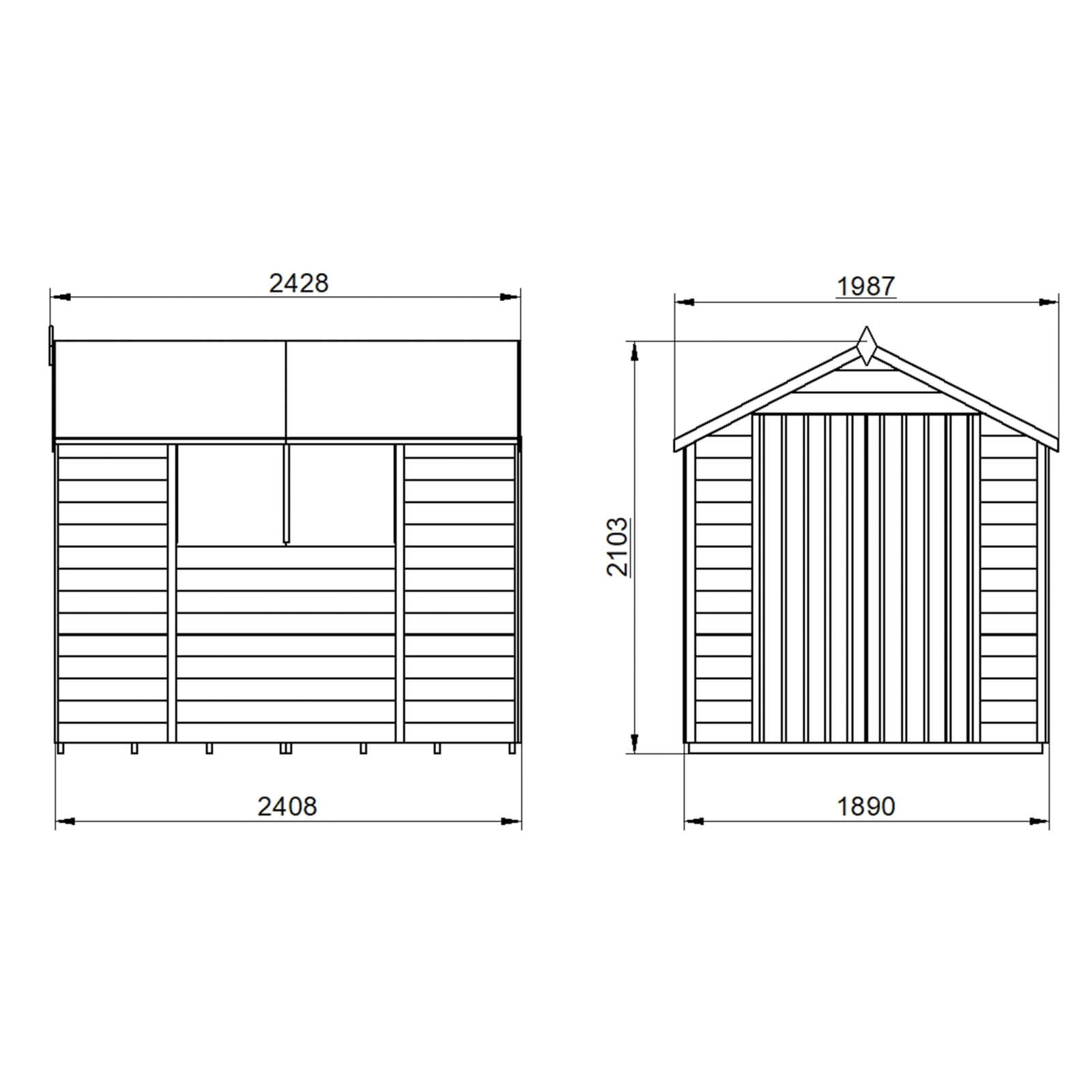 8x6ft Forest Overlap Dip Treated Apex Shed - Double Door
