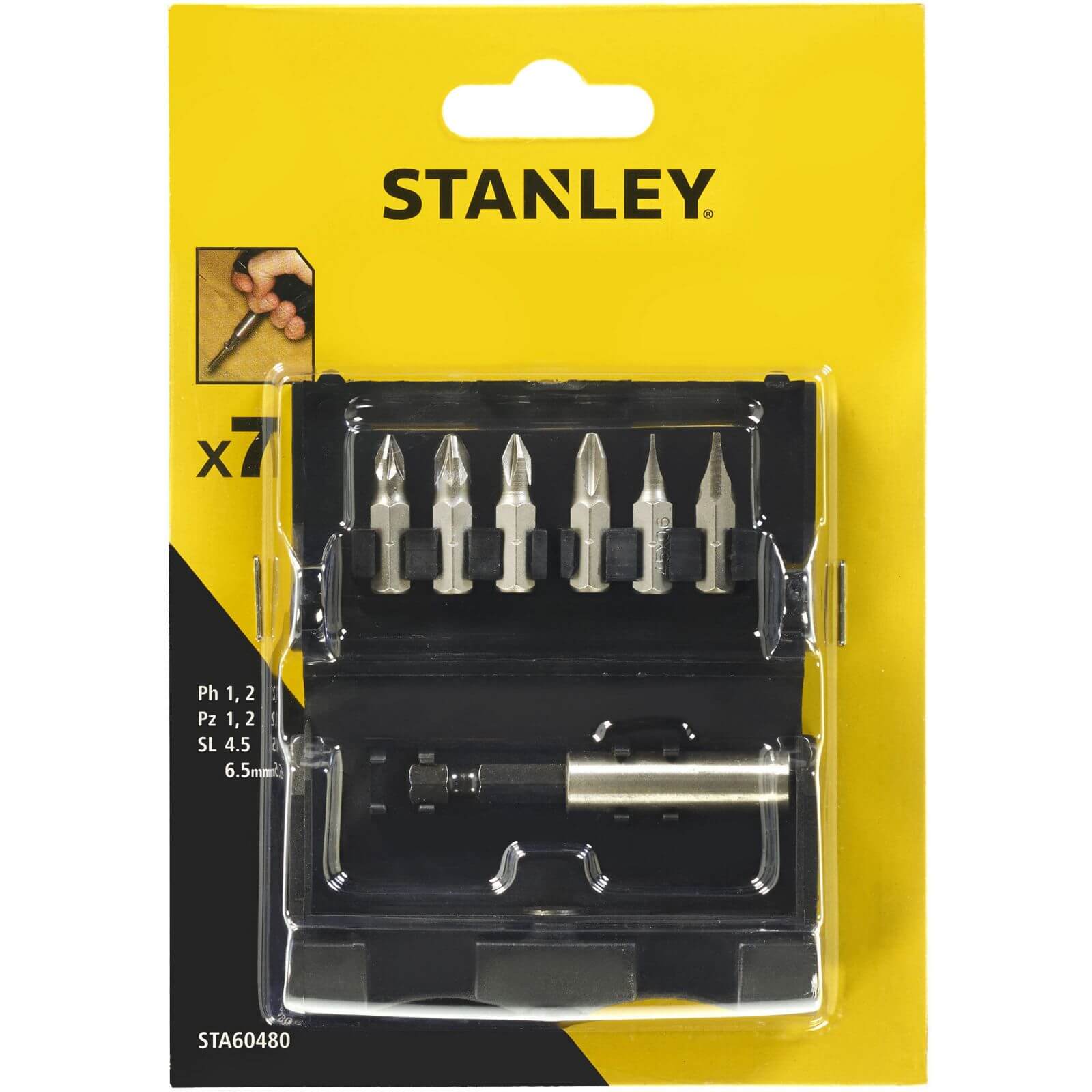Stanley 6Pc Screwdriver Bit Set + Handle - STA60480-XJ