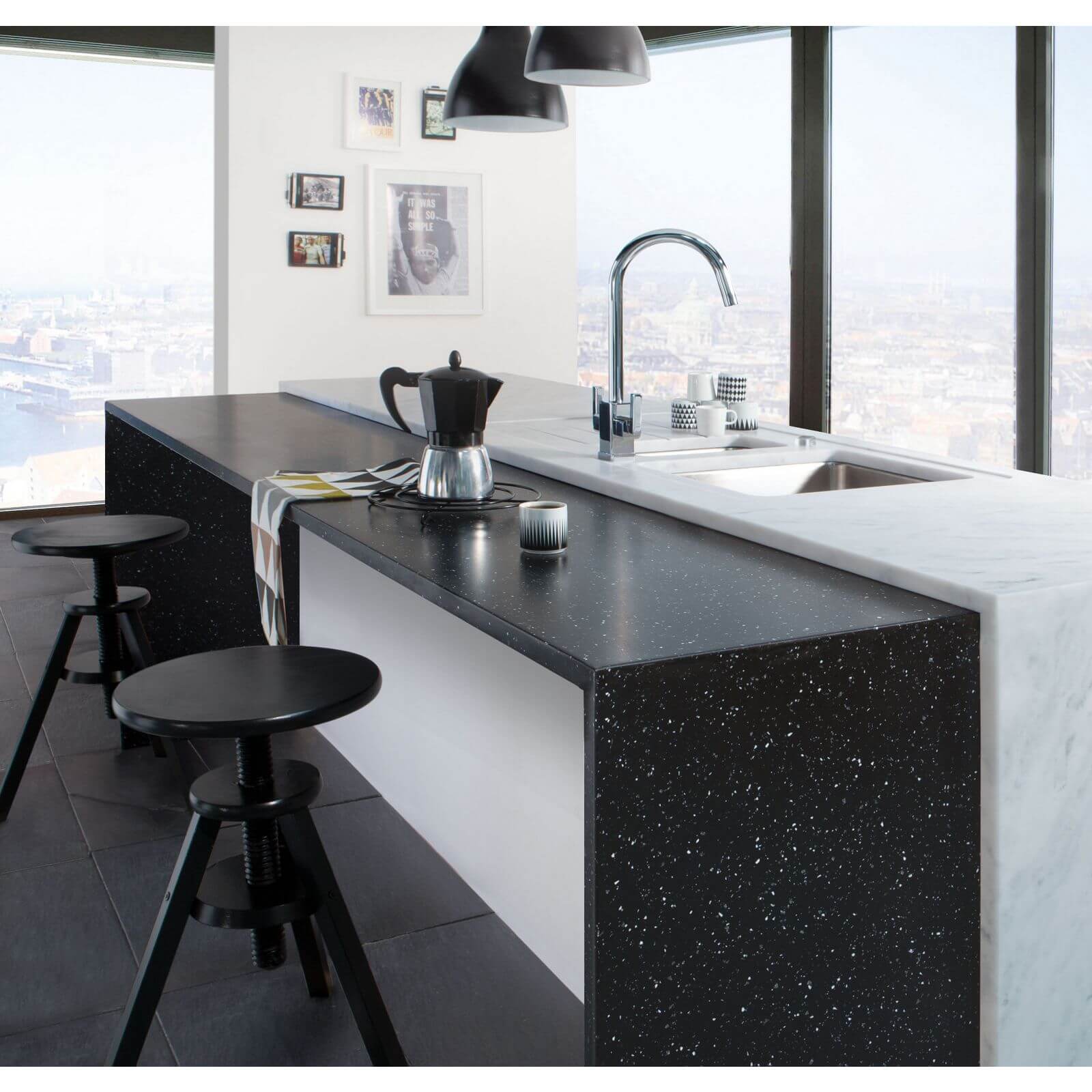 Minerva Black Granite Breakfast Bar - 210 x 90 x 2.5cm