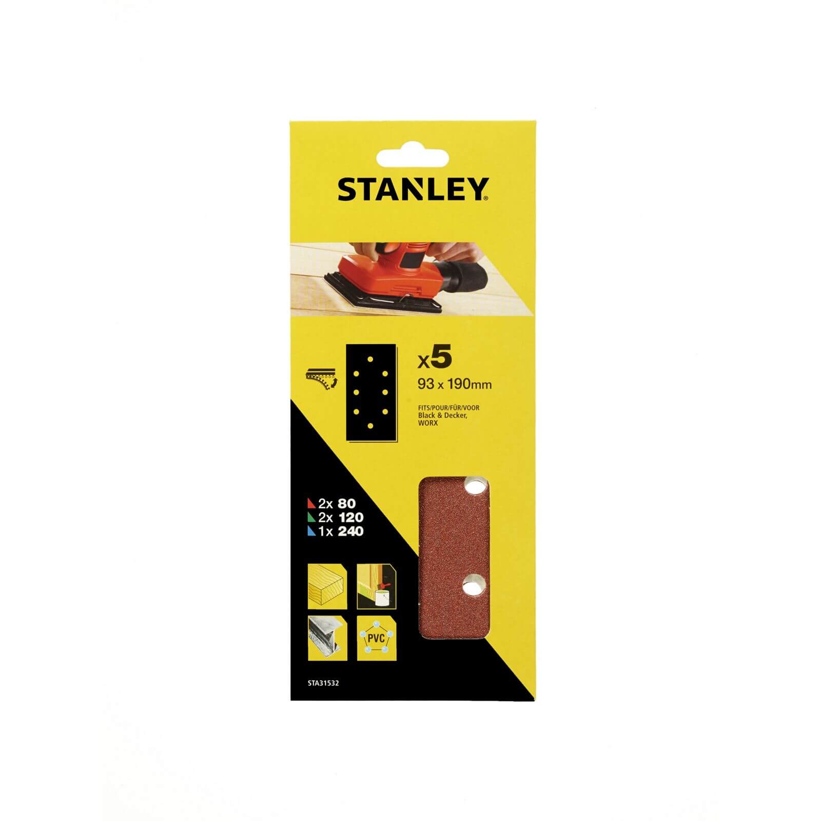 Stanley 1/3 Sheet Sander Mixed Hook & Loop Sanding Sheets - STA31532-XJ