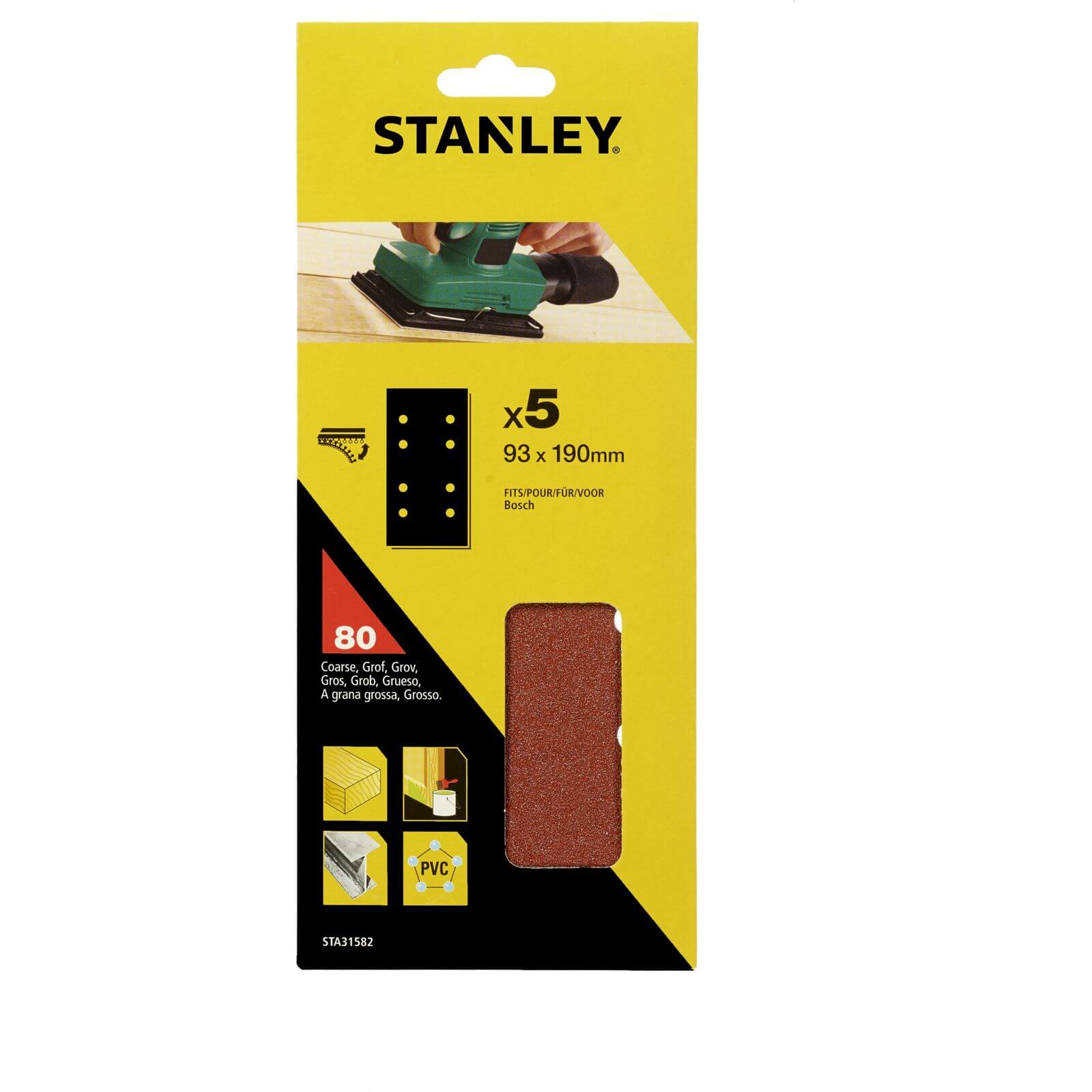 Stanley 1/3 Sheet Sander 80G Hook & Loop Sanding Sheets - STA31582-XJ
