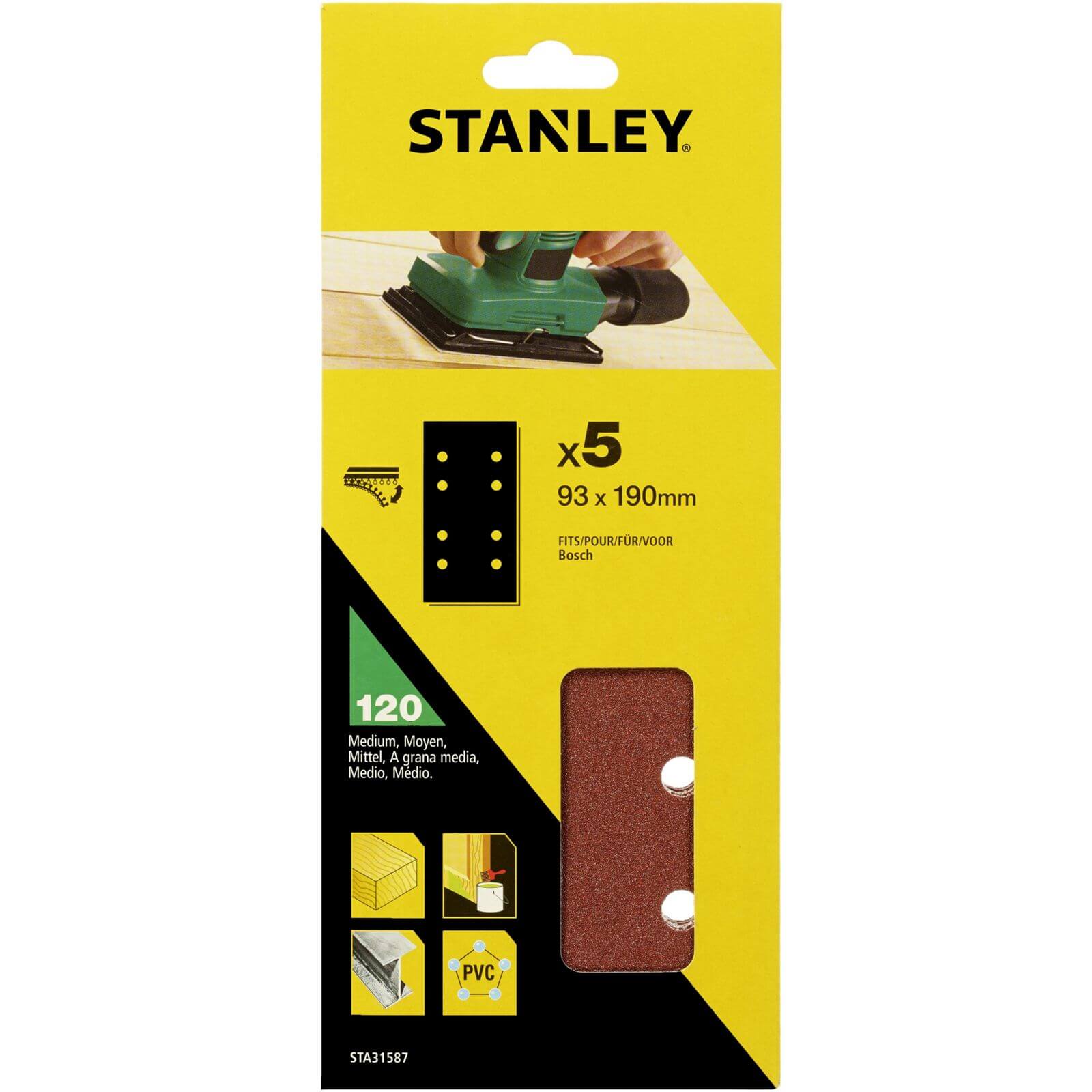 Stanley 1/3 Sheet Sander 120G Hook & Loop Sanding Sheets - STA31587-XJ