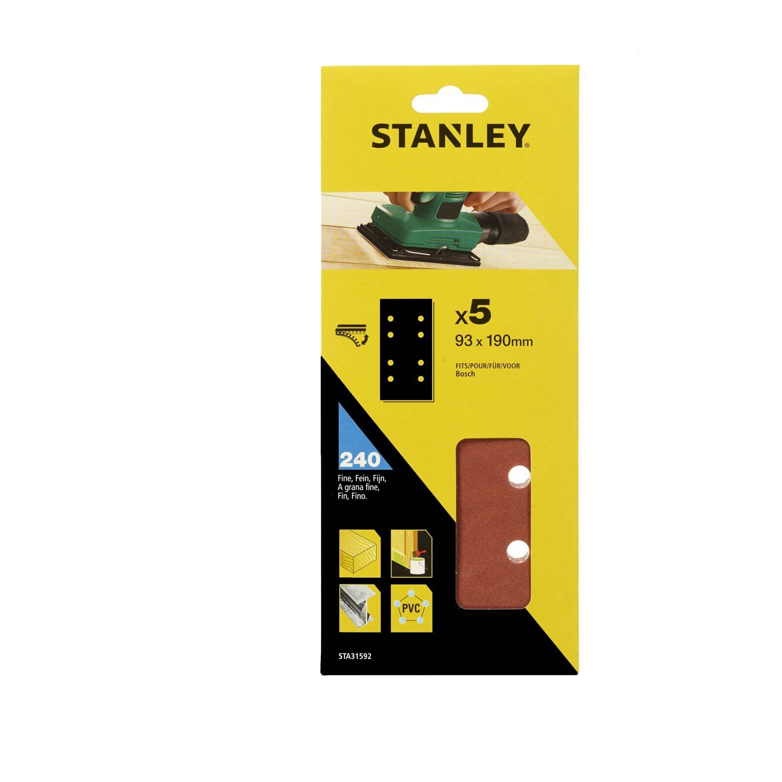 Stanley 1/3 Sheet Sander 240G Hook & Loop Sanding Sheets - STA31592-XJ
