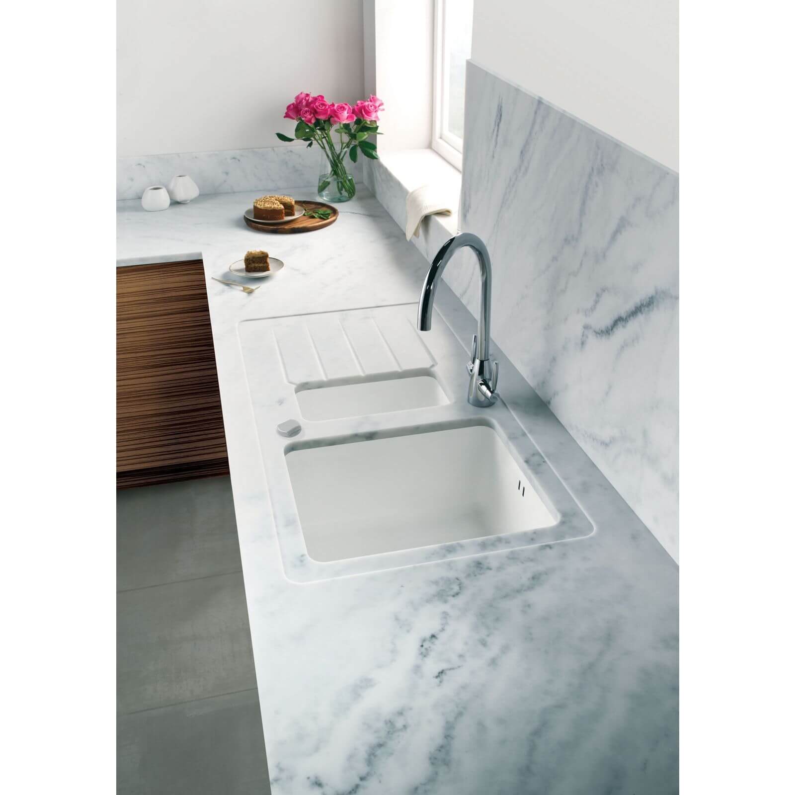 Minerva Carrara White Kitchen Upstand - 305 x 7 x 1.2cm