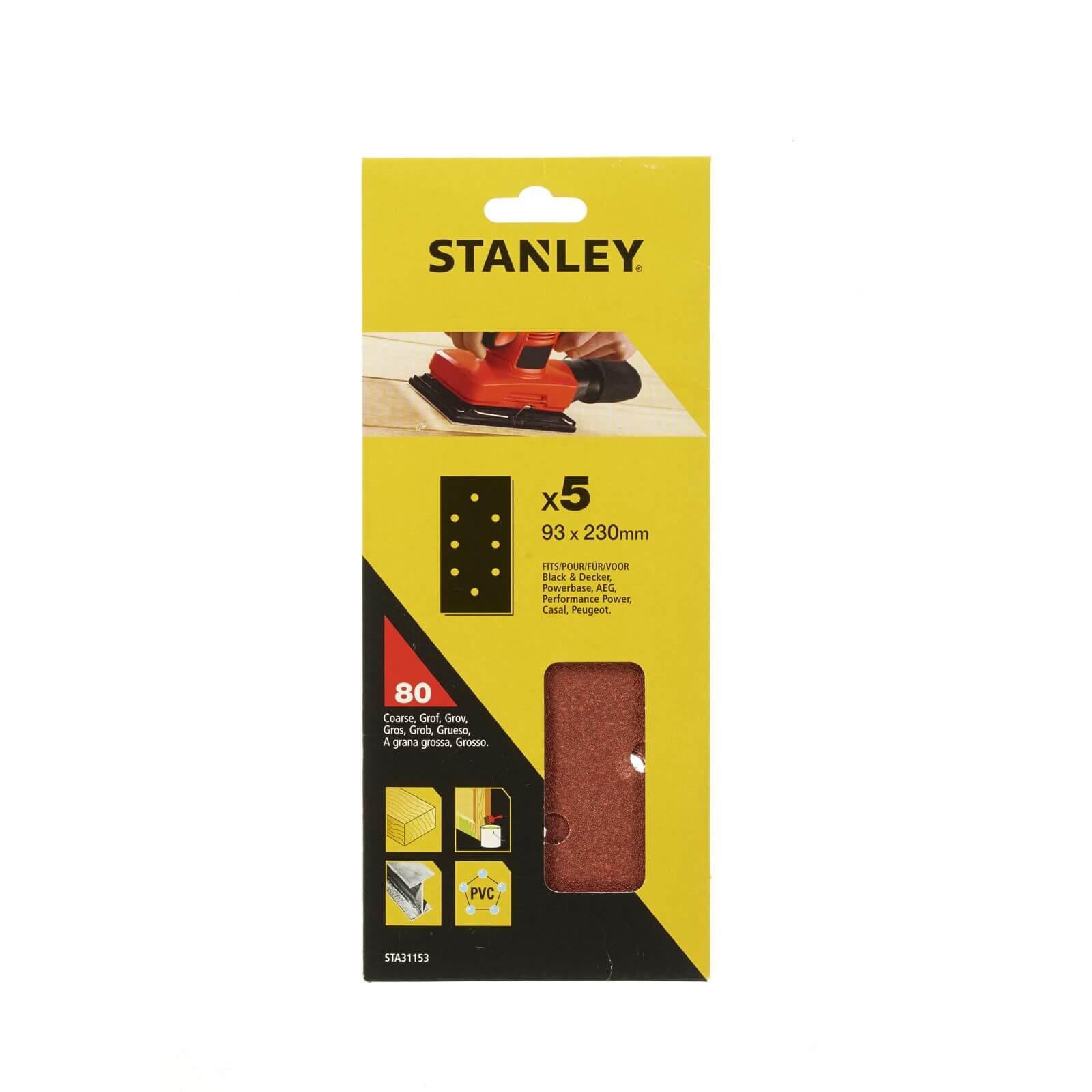Stanley 1/3 Sheet Sander Punched Wire Clip 80G Sanding Sheets - STA31153-XJ