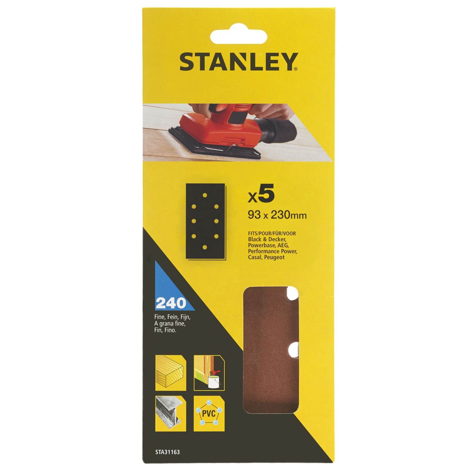 Stanley 1/3 Sheet Sander Punched Wire Clip 240G Sanding Sheets - STA31163-XJ