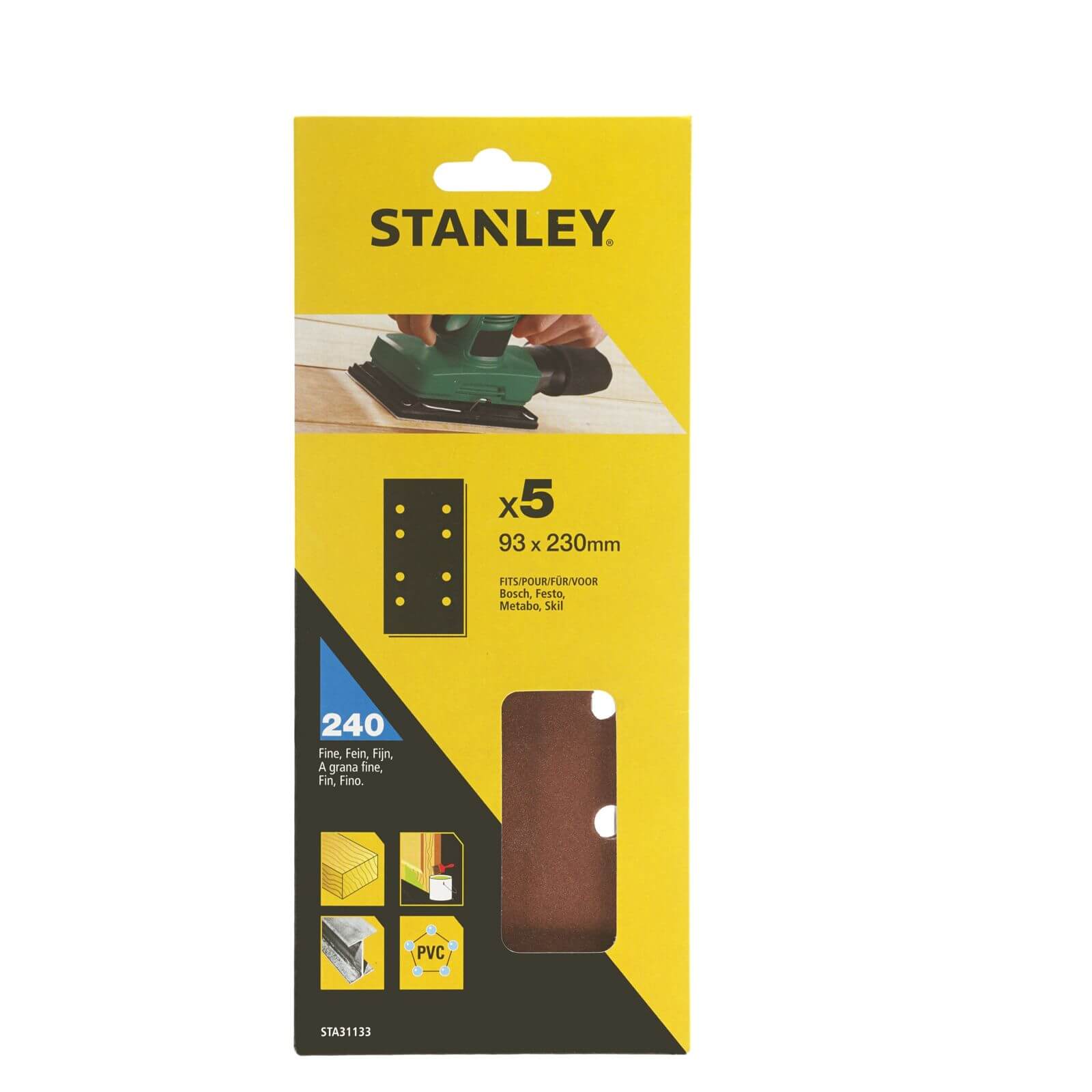Stanley 1/3 Sheet Sander Punched Wire Clip 240G Sanding Sheets