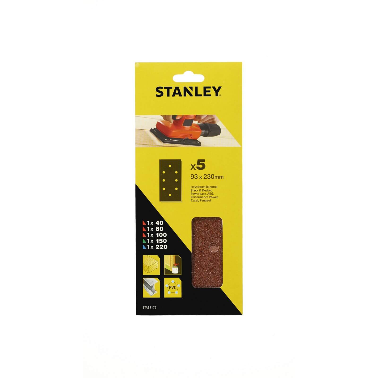 Stanley 1/3 Sheet Sanding Punched Wire Clip Mixed Sanding Sheets - STA31176-XJ