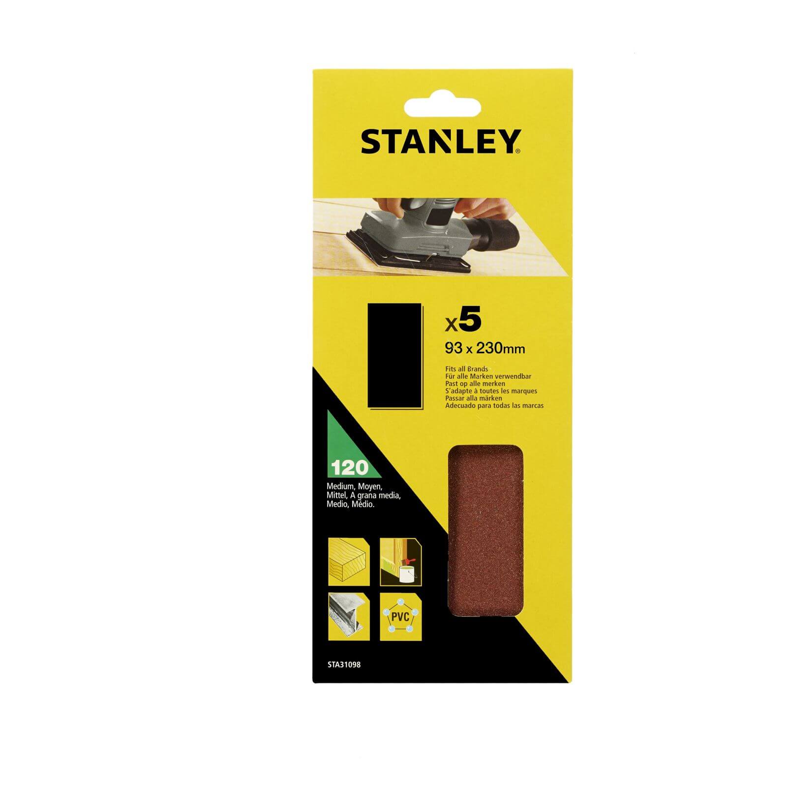 Stanley 1/3 Sheet Sander UNPunched Wire Clip 120G Sanding Sheets - STA31098-XJ