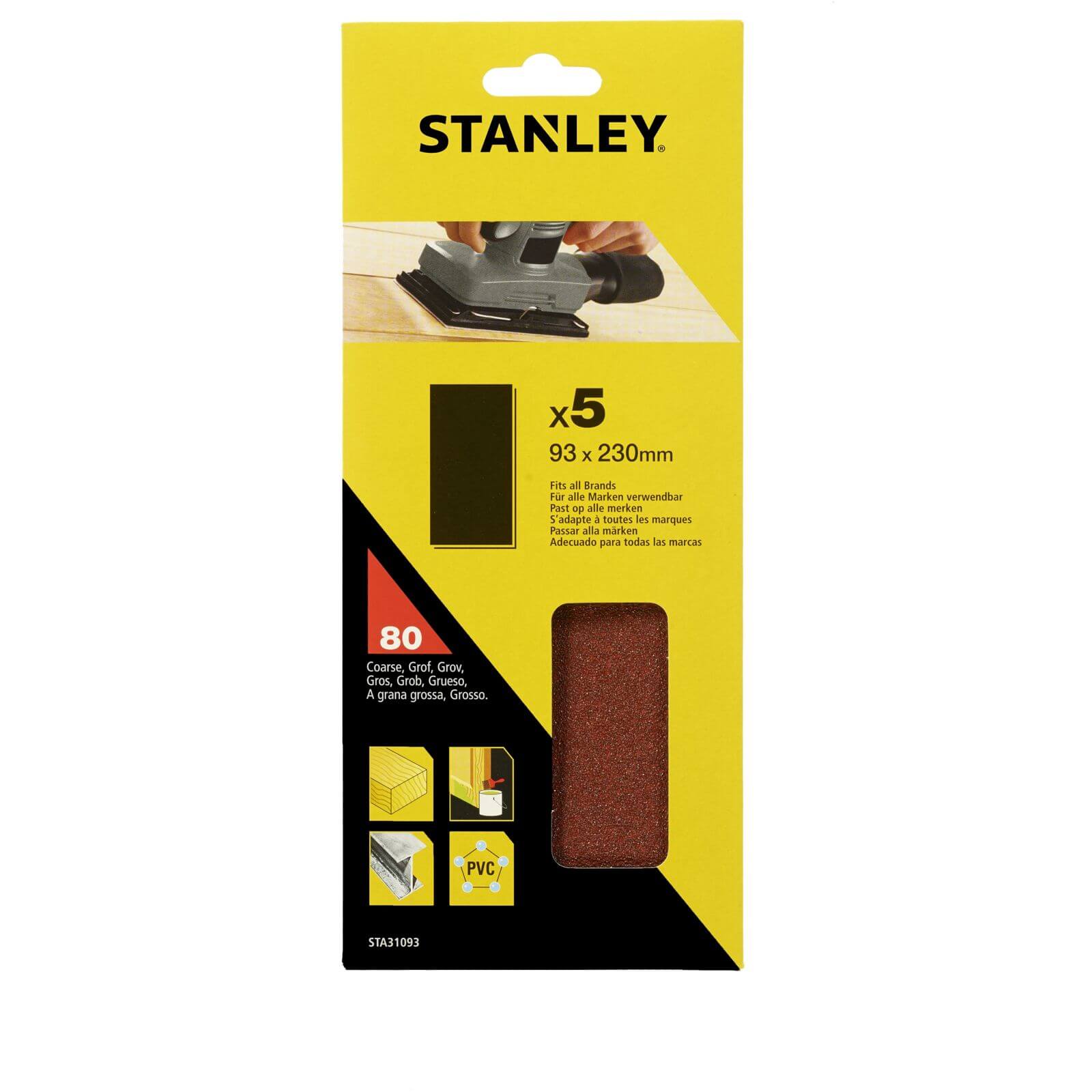 Stanley 1/3 Sheet Sander UNPunched Wire Clip 80G Sanding Sheets - STA31093-XJ