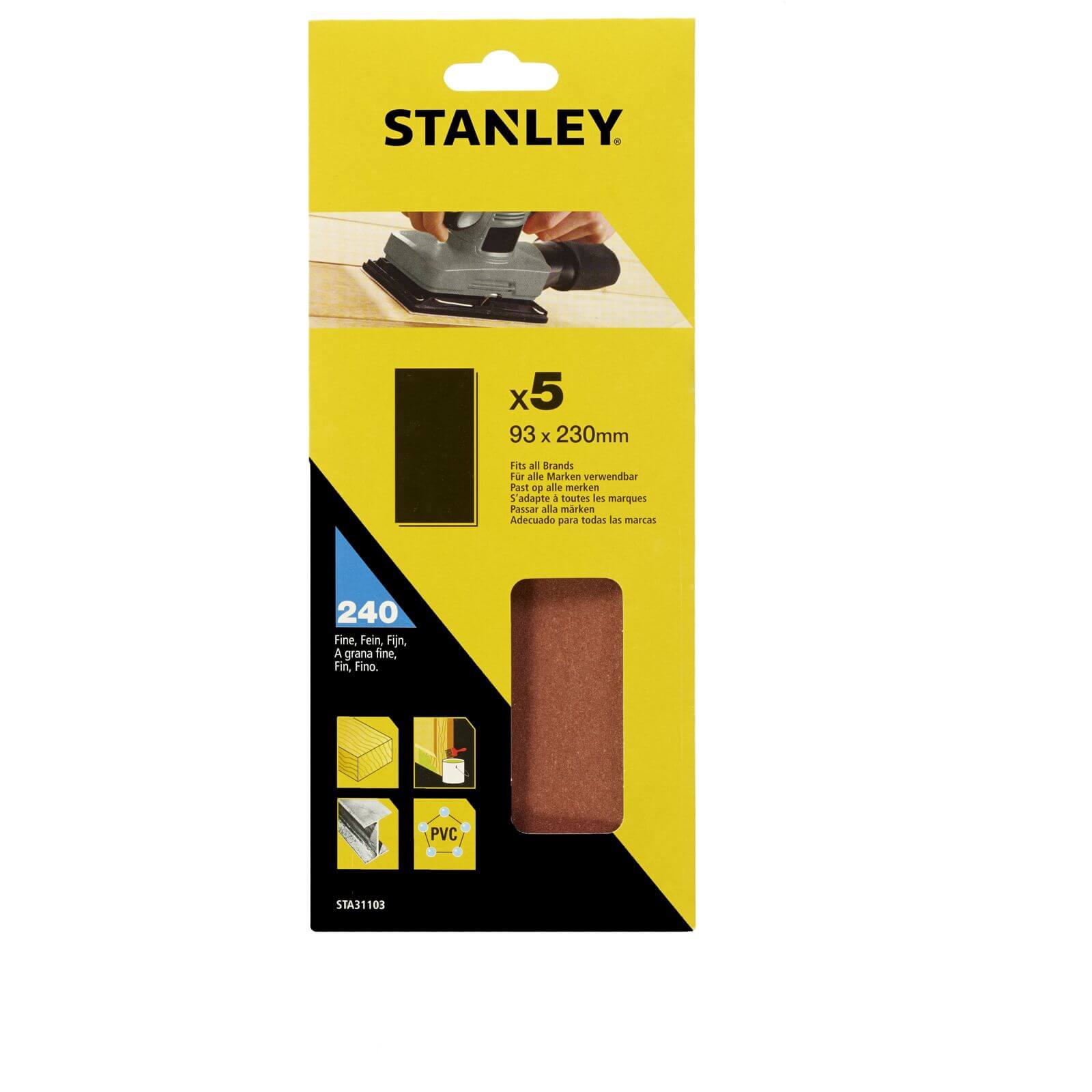 Stanley 1/3 Sheet Sander UNPunched Wire Clip 240G Sanding Sheets - STA31103-XJ