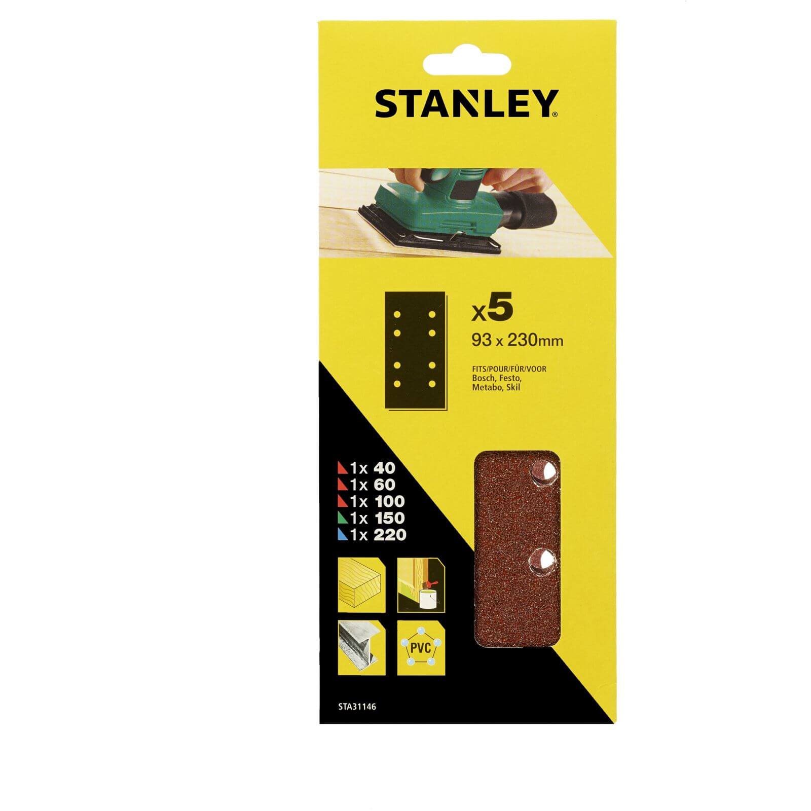 Stanley 1/3 Sheet Sander Mixed Wire Clip Sanding Sheets