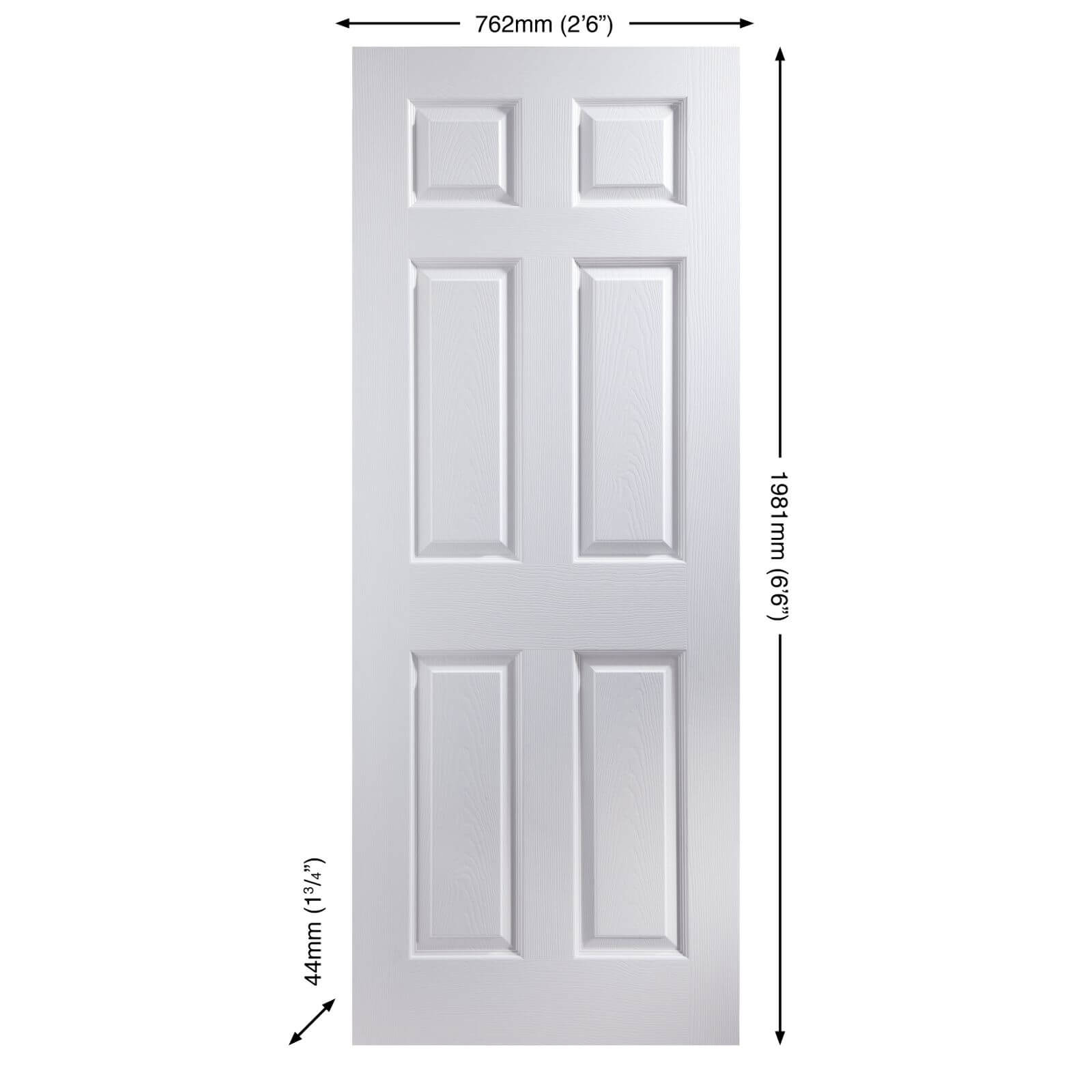 Colonial 6 Panel Primed Woodgrain Internal Door - 762mm Wide