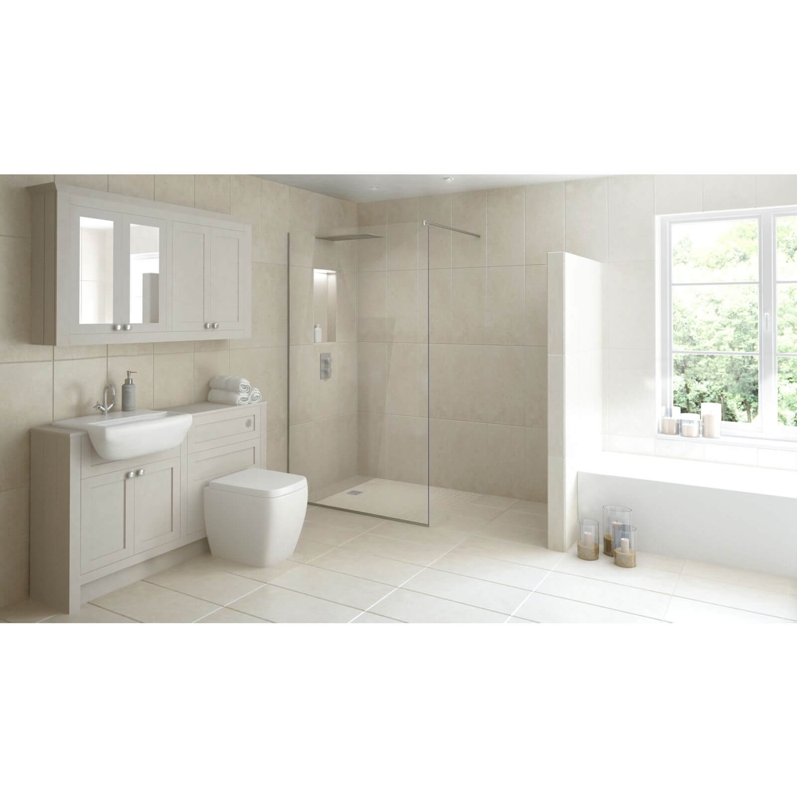 Wet Room Kit with 600mm Straight Glass Panel & 900mm Tray
