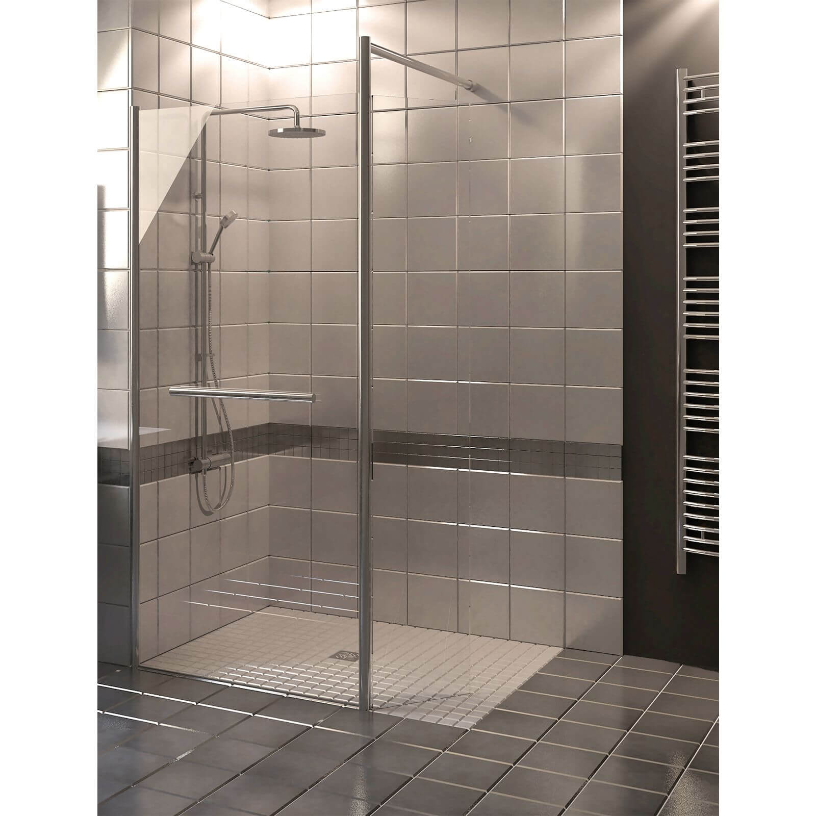 Wet Room Kit with 900mm Straight Glass Panel, 350mm Rotating Pivot Panel & 1000mm Tray