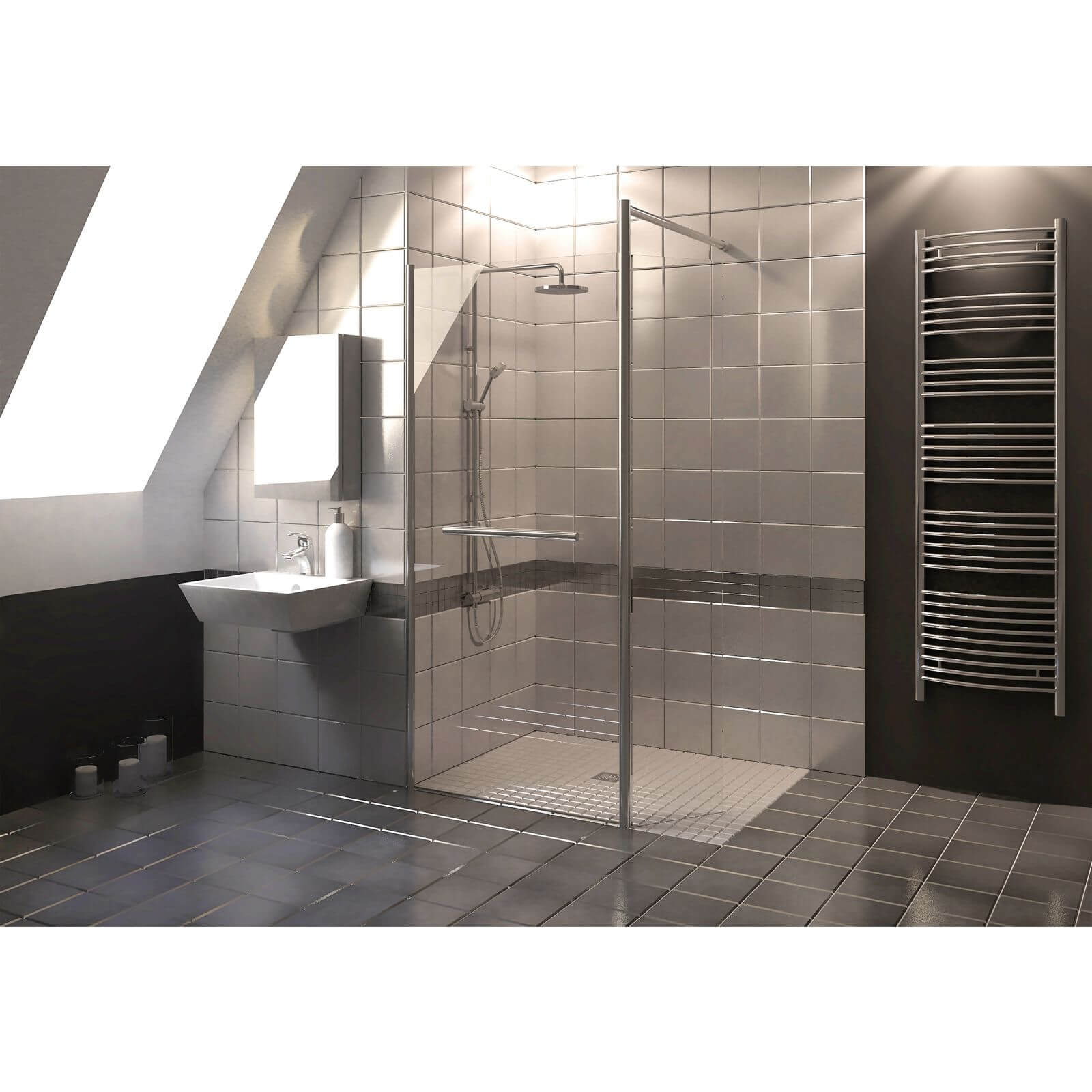 Wet Room Kit with 900mm Straight Glass Panel, 350mm Rotating Pivot Panel & 1800mm Tray