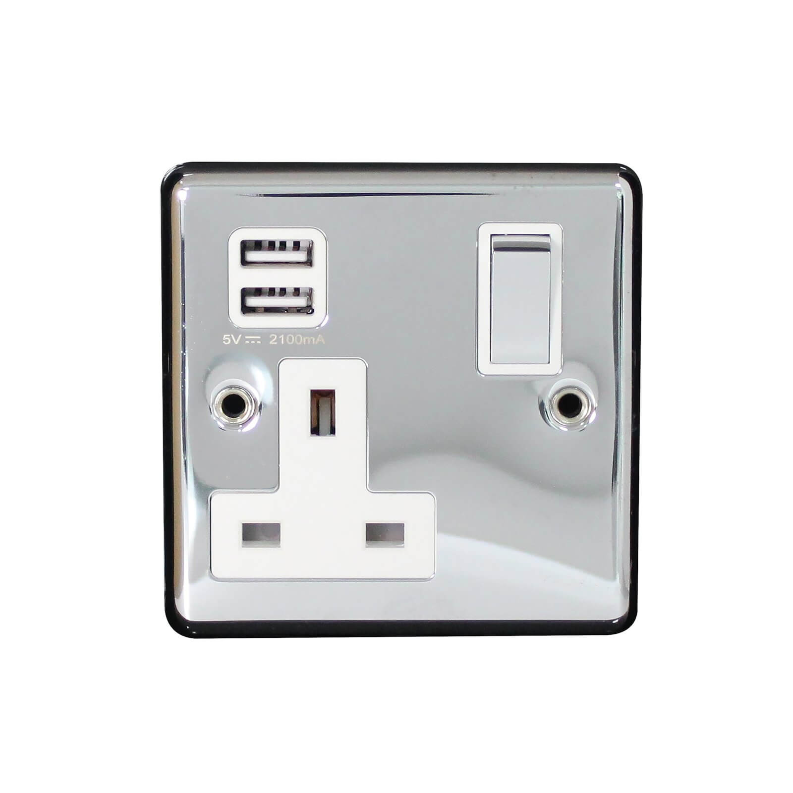 Arlec Metal Screwed 13 Amp 1 Gang Switched Socket with 2 x 2.1 Amp USB Polished Chrome