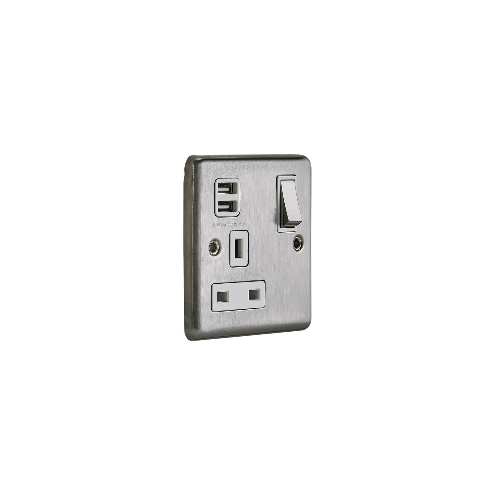 Arlec Metal Screwed 13 Amp 1 Gang Switched Socket with 2 x 2.1 Amp USB Stainless Steel