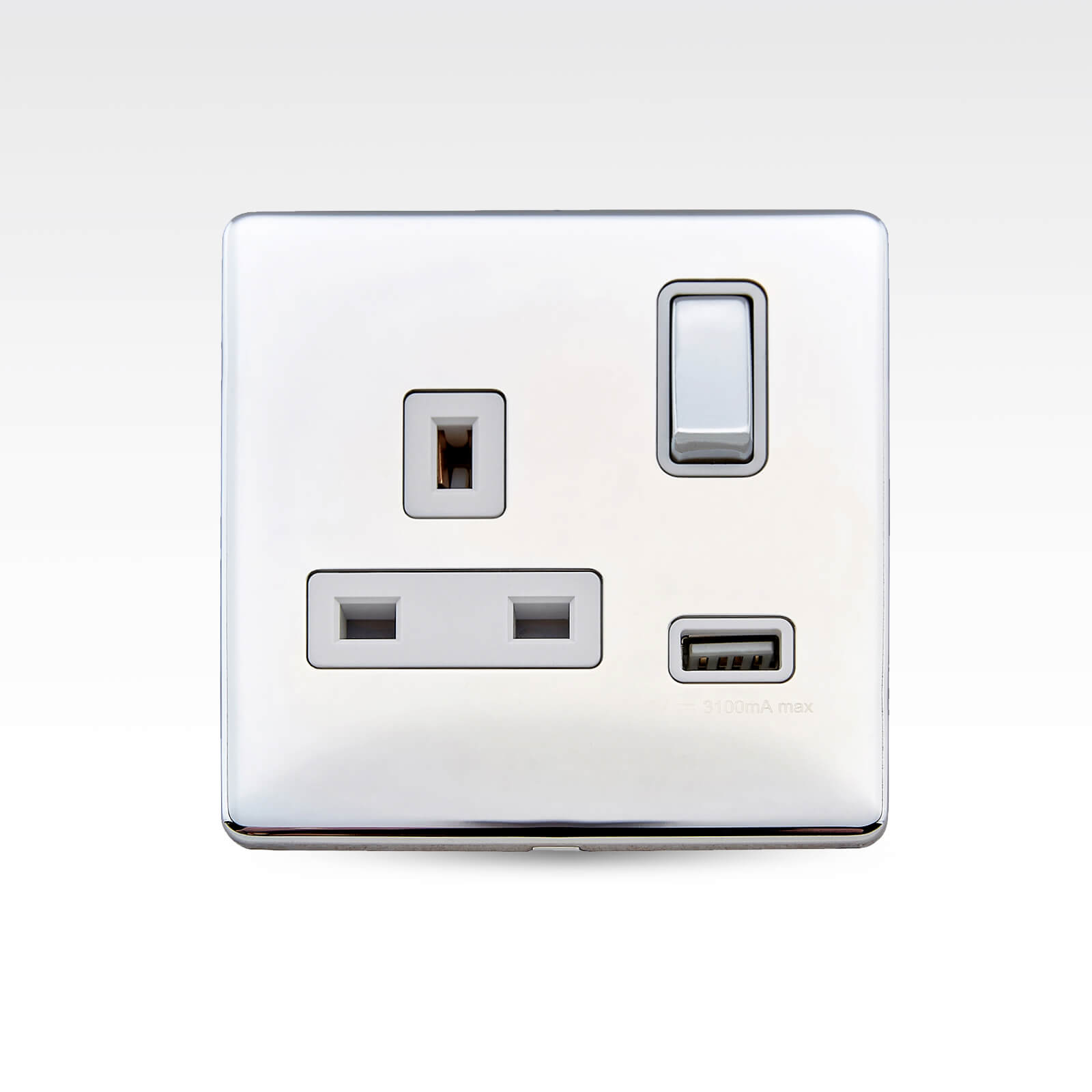 Arlec Metal Screwless 13 Amp 1 Gang Switched Socket with 2 x 2.1 Amp USB Polished Chrome