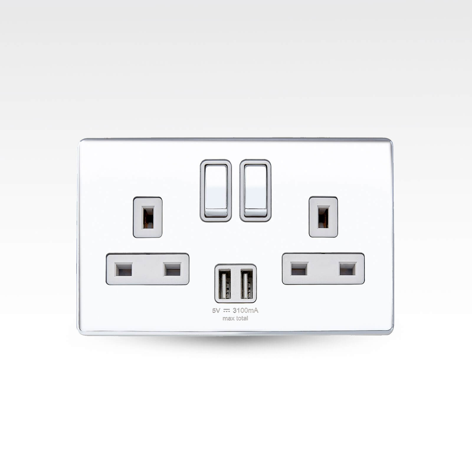 Arlec Metal Screwless 13 Amp 2 Gang Switched Socket with 2 x 3.A USB Polished Chrome