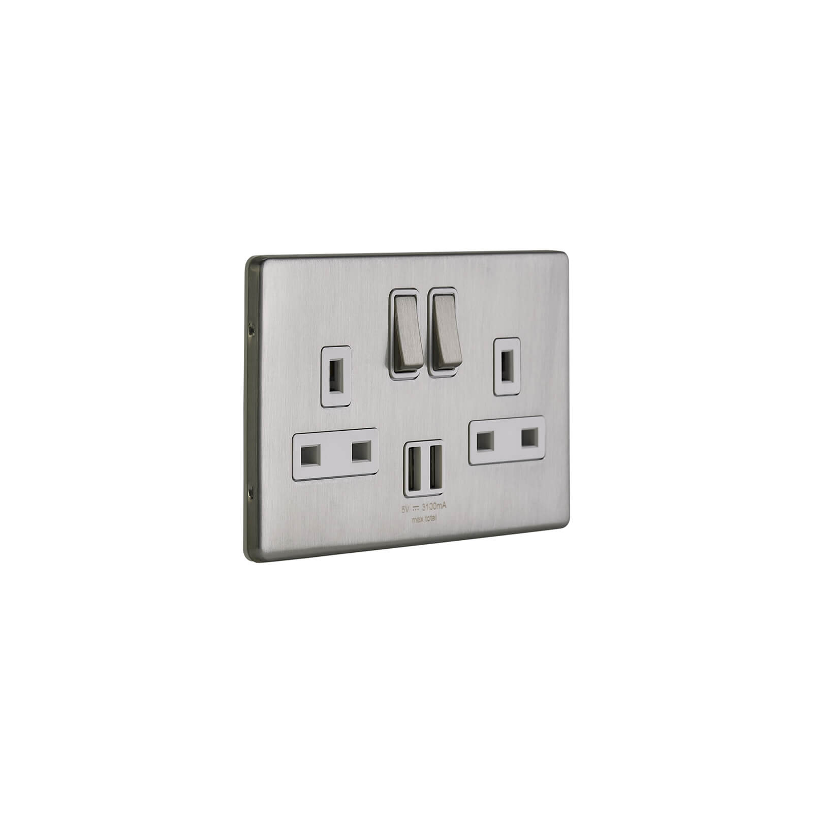 Arlec Metal Screwless 13 Amp 2 Gang Switched Socket with 2 x 3.A USB Stainless Steel