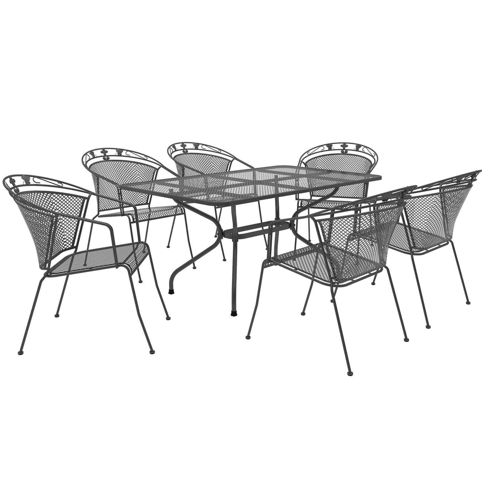Royal Garden Elegance Metal 6 Seater Rectangular Garden Furniture Set in Grey