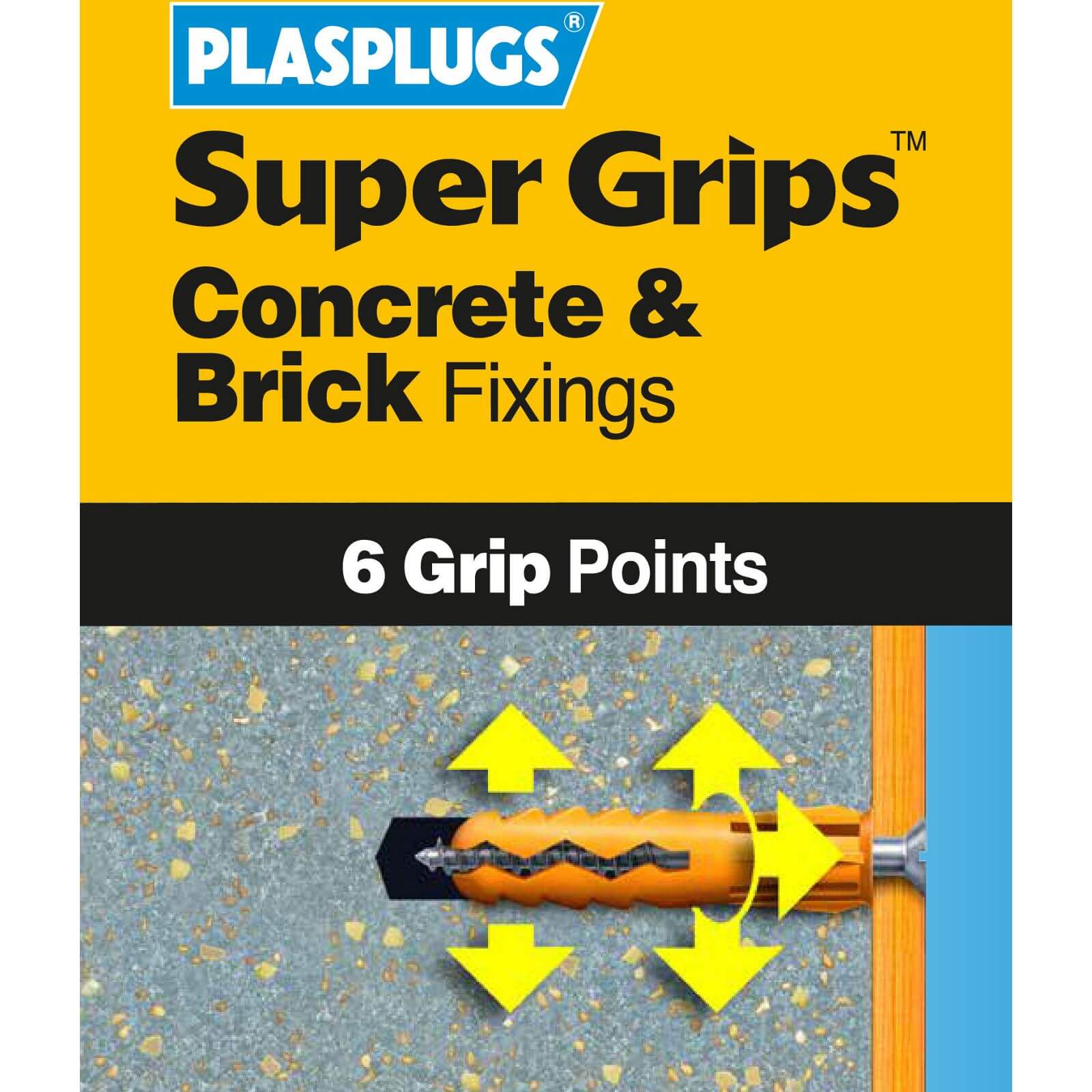 Plasplugs Yellow Solid Wall Fixings Clip Pack x 100