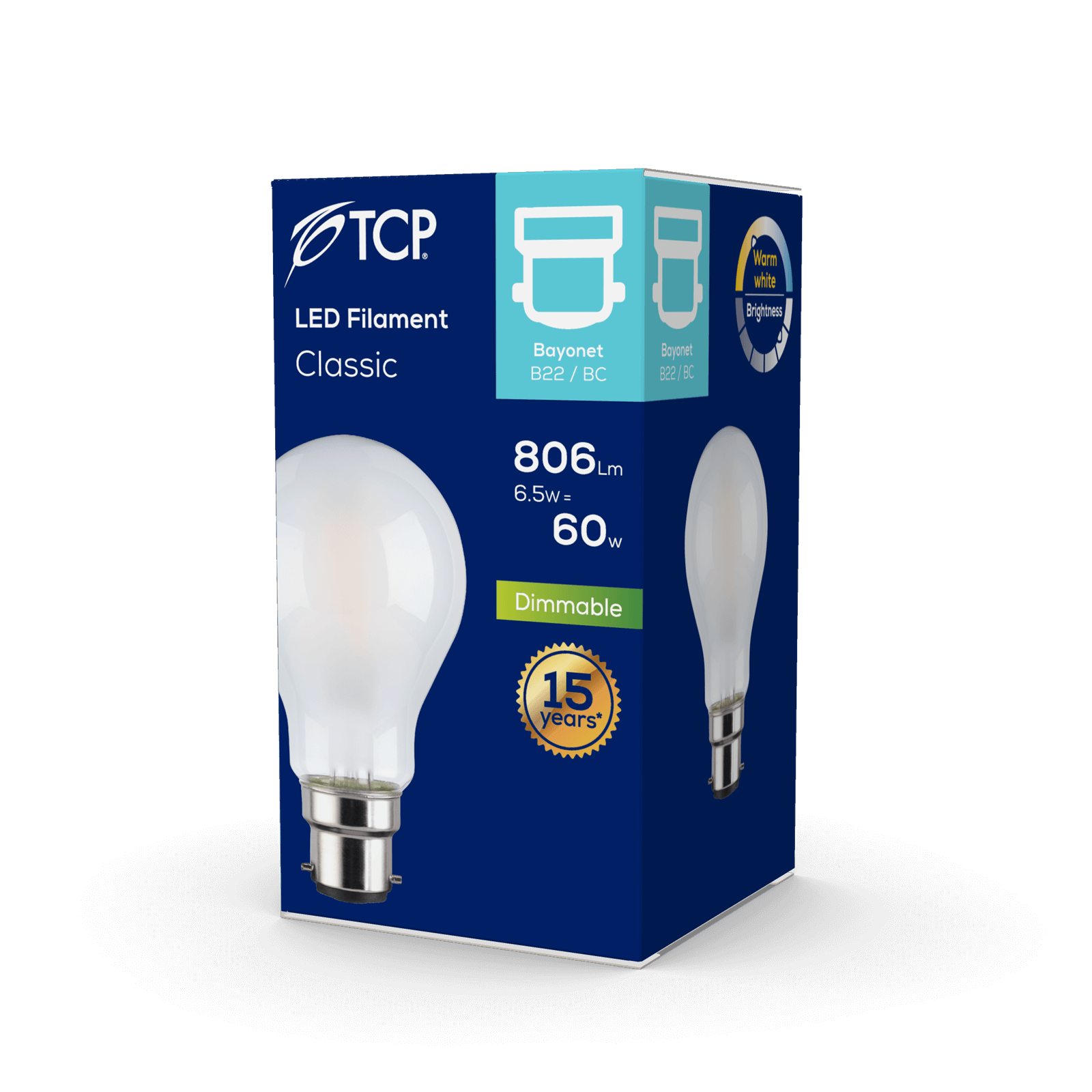 TCP LED Filament Frosted Classic 7W BC Dimmable Light Bulb