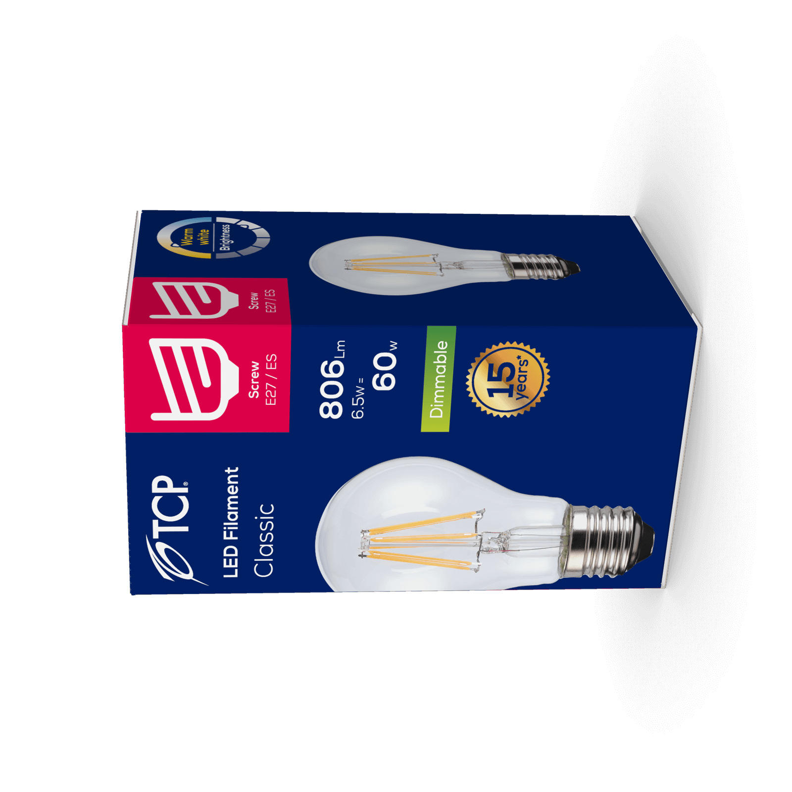 TCP LED Filament Clear Classic 7W ES Dimmable Light Bulb