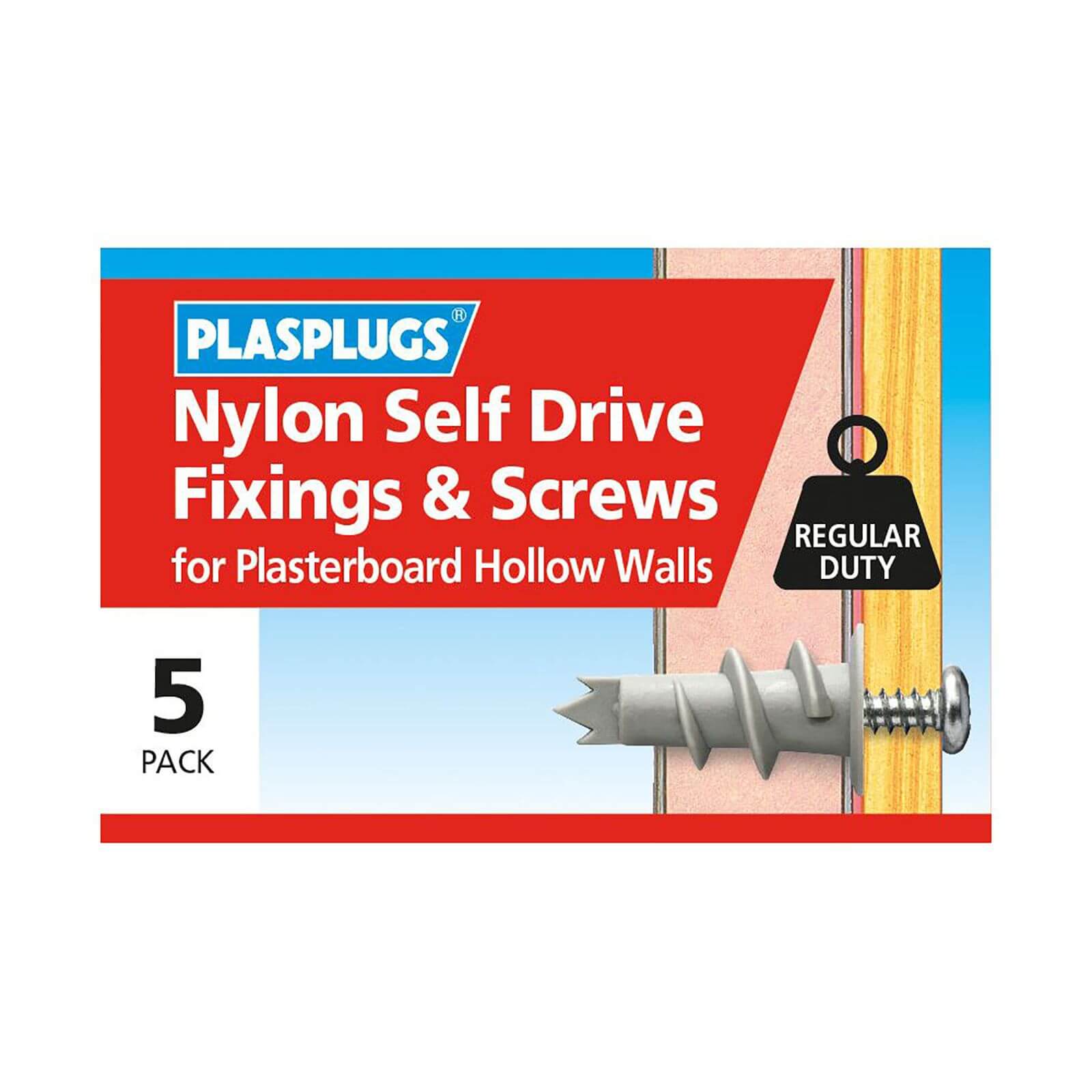 Plasplugs Nylon Self Drive & Screws x 5