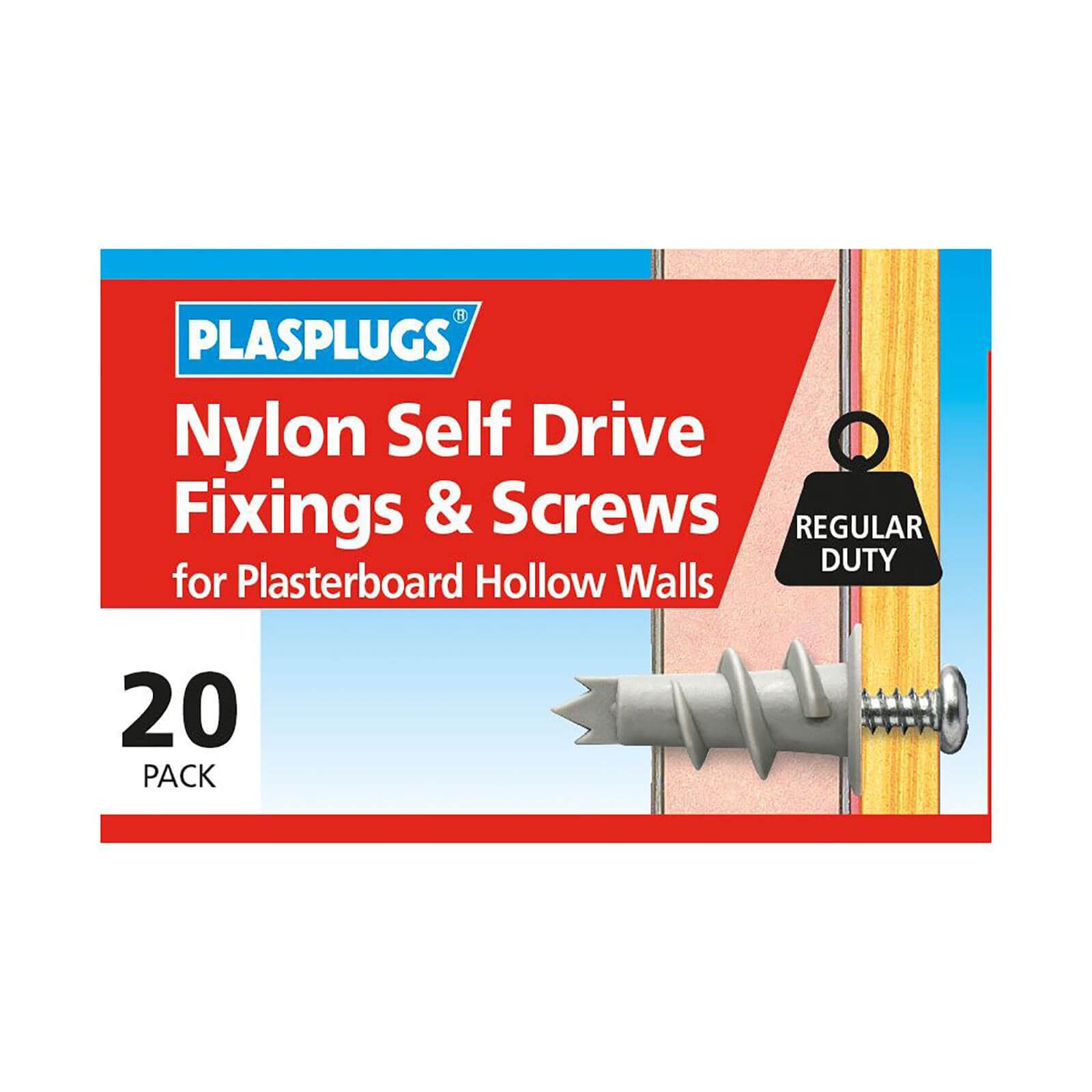 Plasplugs Nylon Self Drive & Screws x 20
