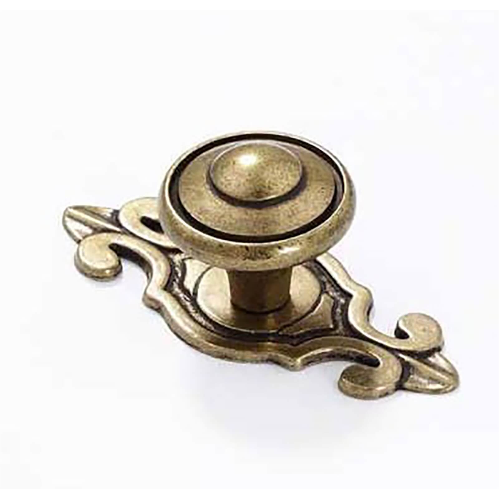 Cabinet Door Knob with Backplate - Antique Brass - 74mm