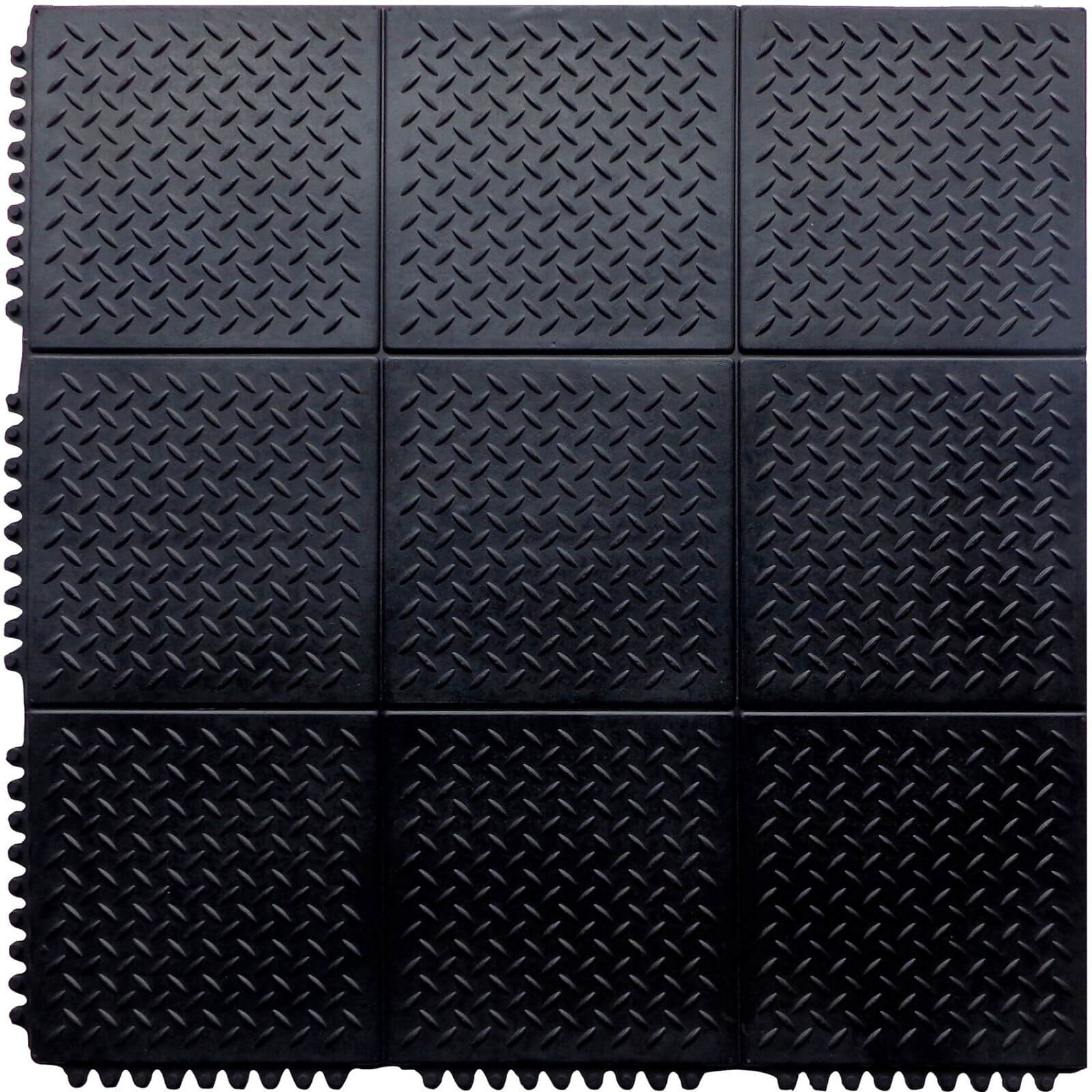 Interlocking Rubber Checker Plate Floor Mat Black - 90 x 90cm