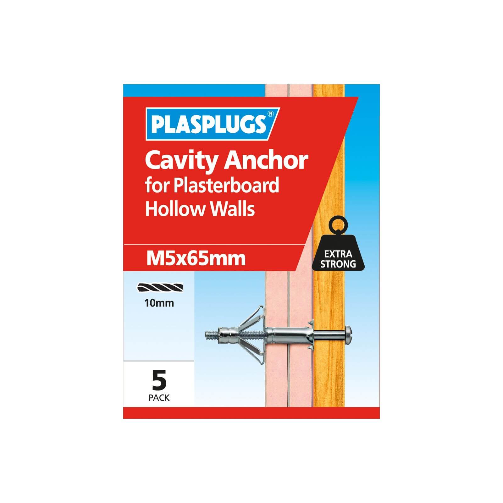 Plasplugs Cavity Anchor M5 x 65 - 5 pack
