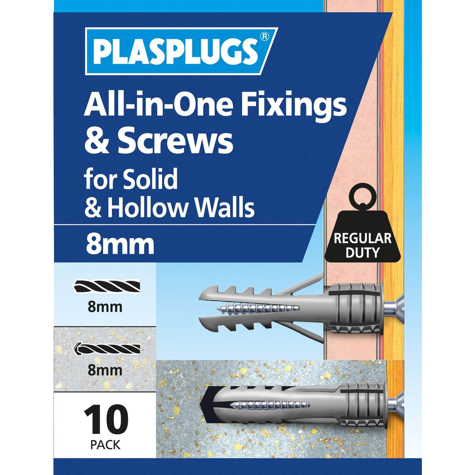 Plasplugs 8mm Multi Purpose & Screws x 10