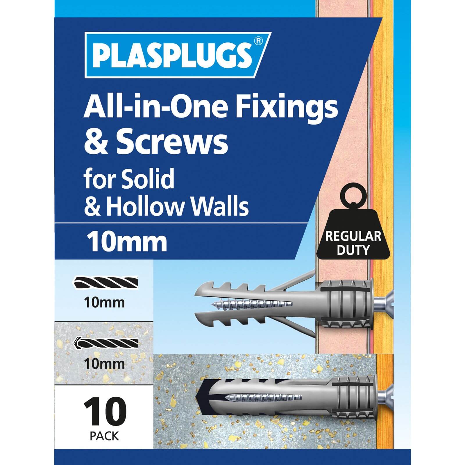Plasplugs 10mm Multi Purpose & Screws x 10