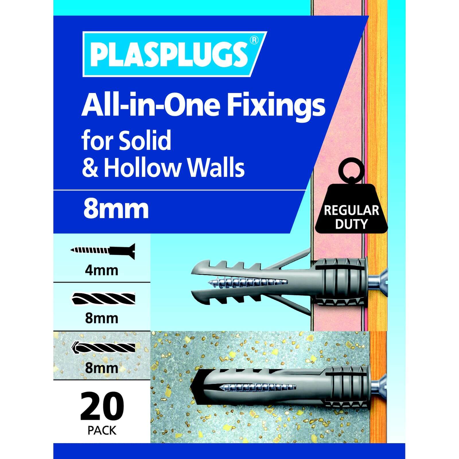 Plasplugs 8mm Multi Purpose Fixings x 20