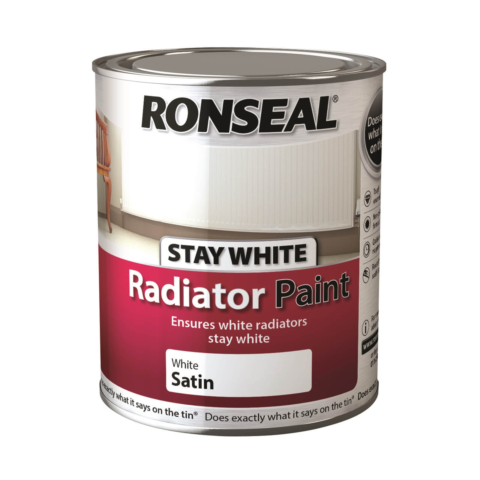 Ronseal Stays White Radiator Paint Satin - 750ml