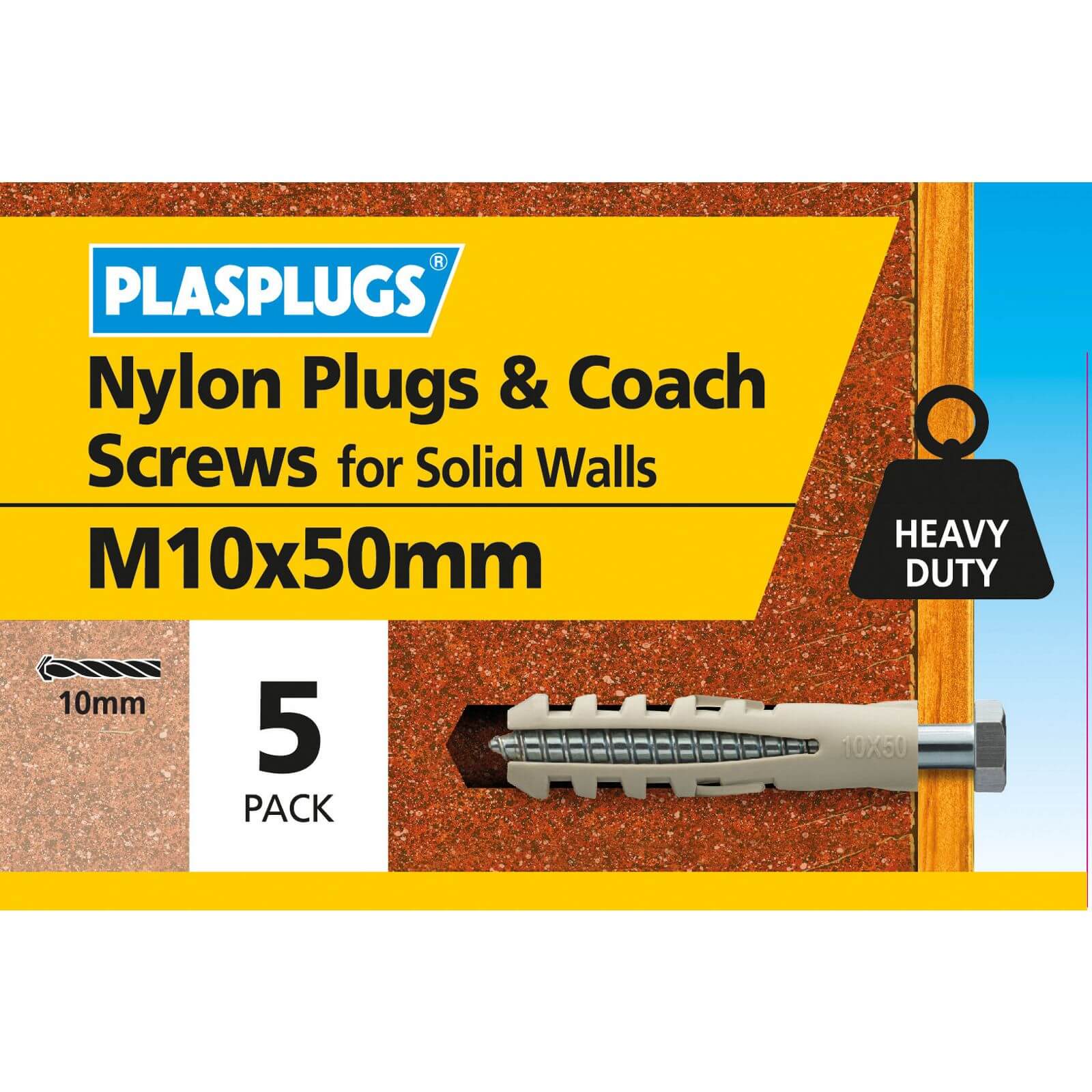 Plasplugs Nylon plug and M10 Coach Screws x 5